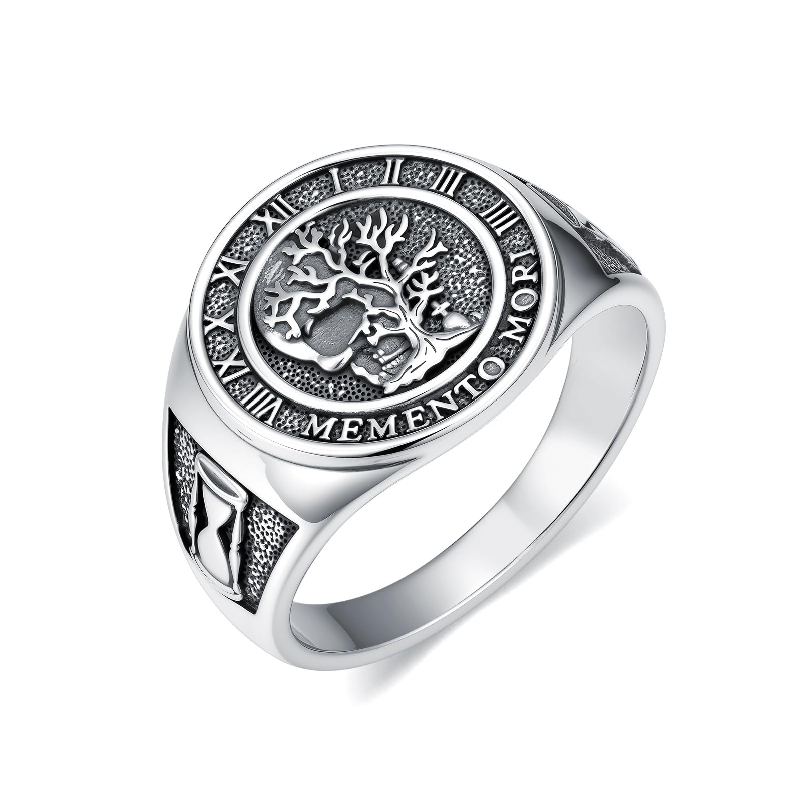 PROESS Memento Mori Totenkopf Ring 925 Sterling Silber Baum des Lebens Ring Memento Mori Schmuck Geschenk für Männer Frauen Unsex Jahrestag(Größe 9/10/11)