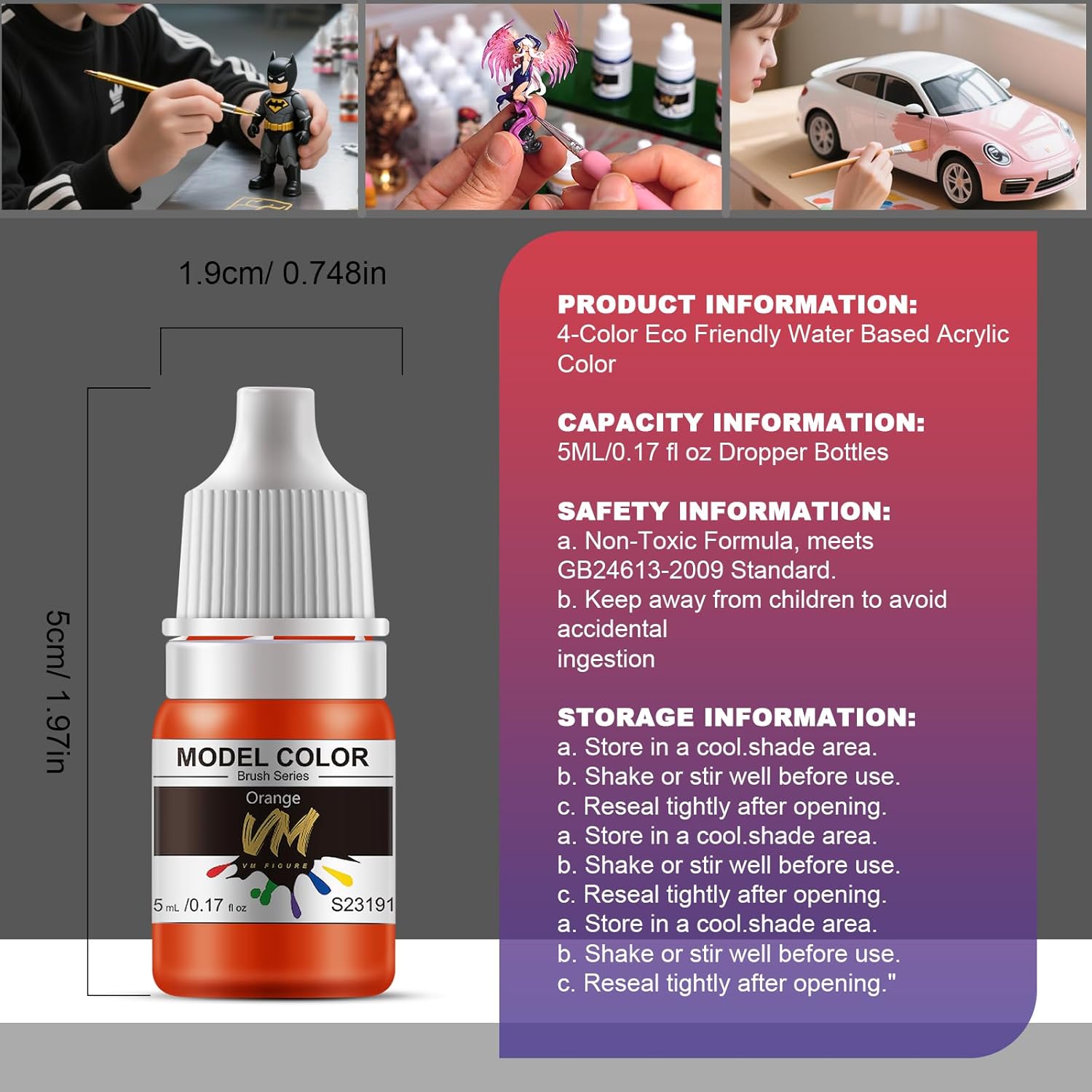 VM FIGURE Game Color Set Eco Friendly Water Based Color 24 Bottles x 5 ml (0.17 fl.oz.) Miniature Paint Set Acrylic Resin Pigment for Models, Miniatures, and Crafts