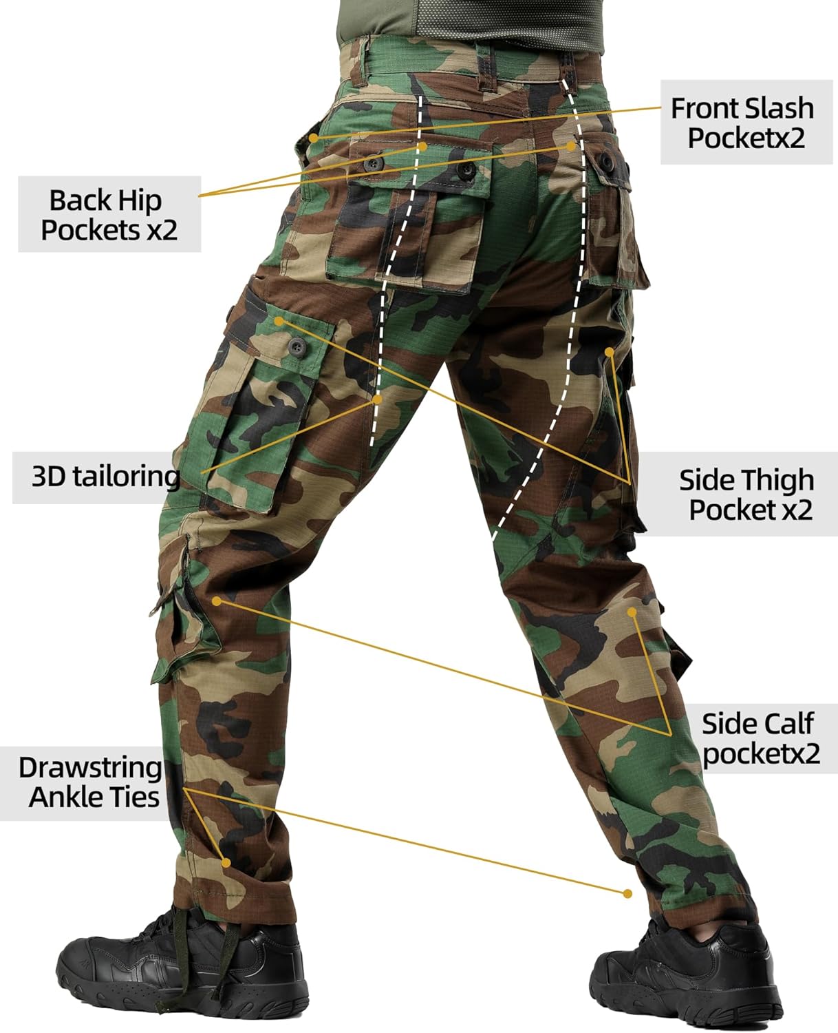 Men's Camo Cargo Pants,Military Tactical Ripstop Hiking,Lightweight Outdoor Pants with Multi Pockets - Image 4