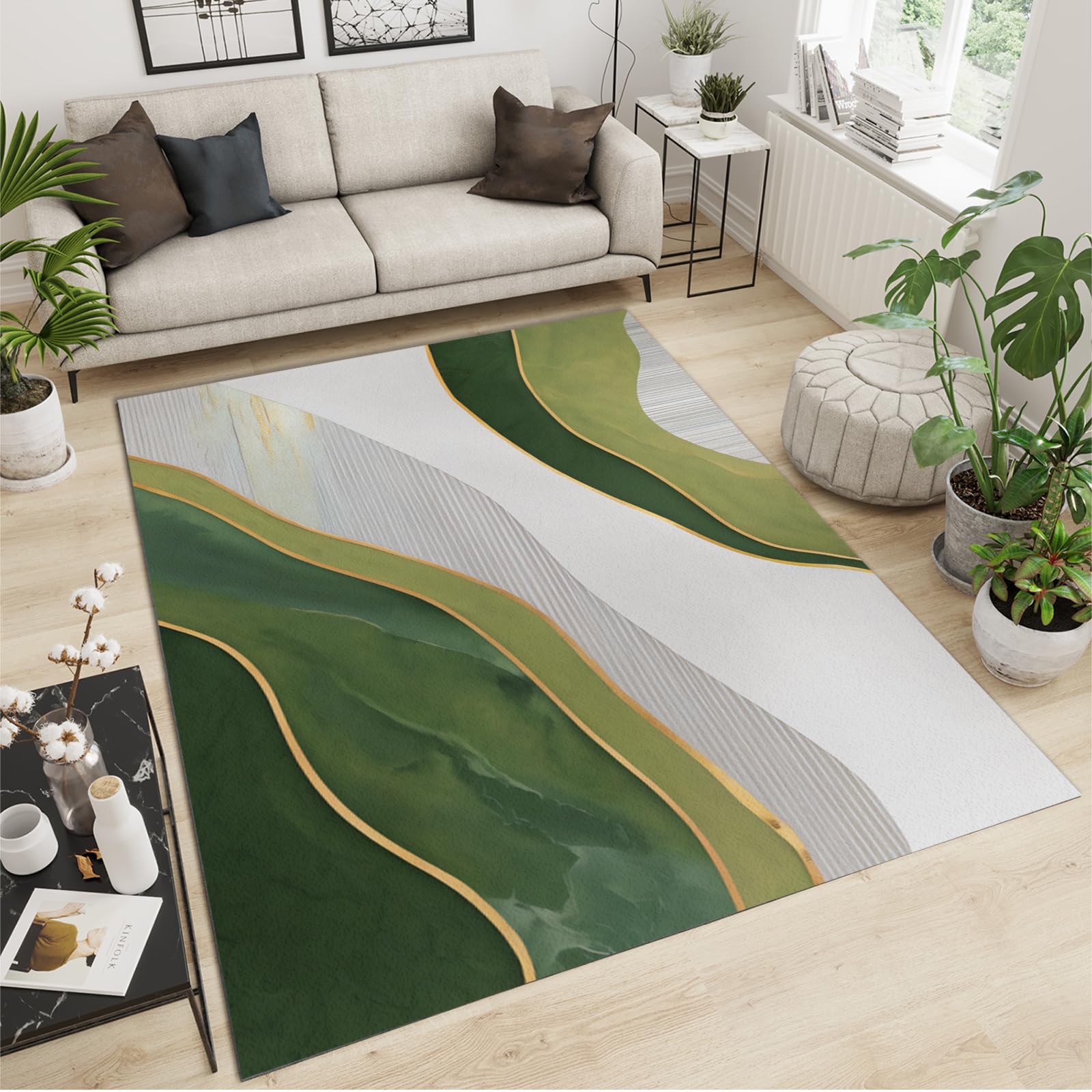 Tappeti di Zona Geometria Irregolare Moderna Tappeto per Bambini Striscia Verde Smeraldo - per Pavimento Della Cucina del Ristorante 60 x 120 cm