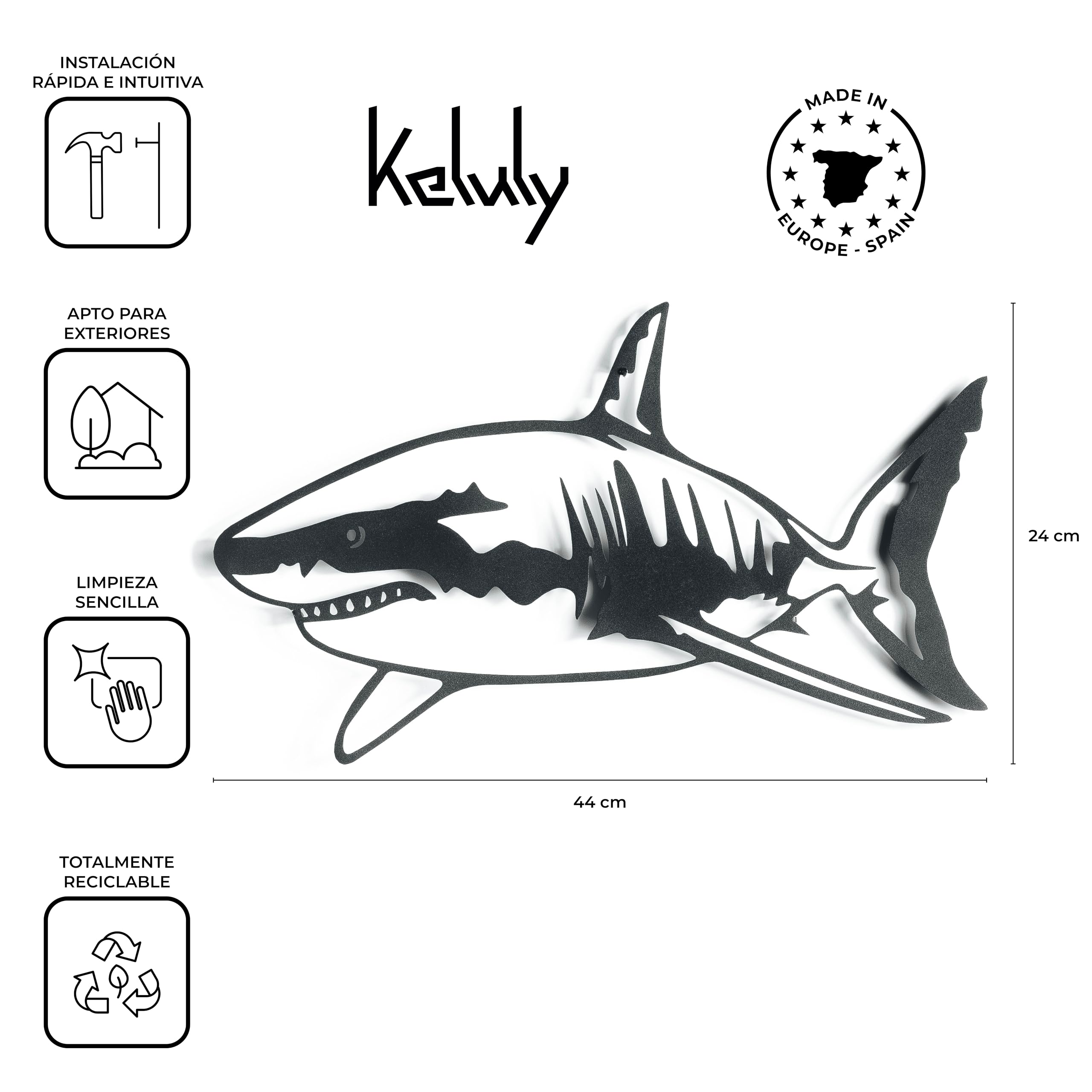 keluly Metal Decoration Floating Wall Sculpture with Shadows Steel (Shark, 43 x 31 cm.), 43L x 31W cm - Image 2