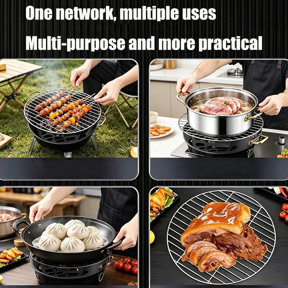 28-60cm Runde 304 Edelstahl Grillroste mit Grillzange, Durchmesser, passend für Kugelgrill, Holzkohle Grill, tragbares Grillzubehör,Einfache Reinigung, hohe Wärmeverteilung (B,60cm)