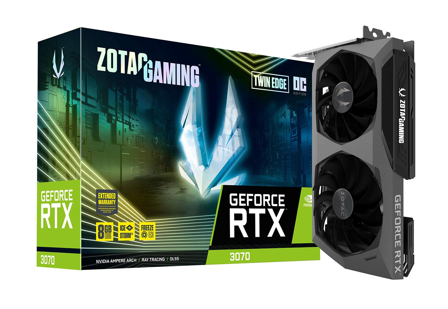 ZOTAC GAMING GeForce RTX 3070 Twin Edge OC 8GB GDDR6 256ビット 14Gbps PCIE 4.0  ゲーミンググラフィックスカード IceStorm 2.0 アドバンスクーリング ホワイトLEDロゴ照明 ZT-A30700H-10P