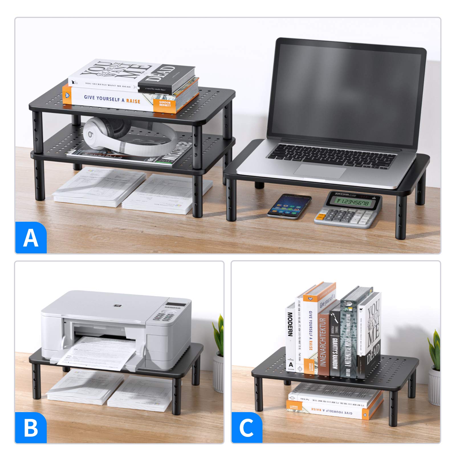 HUANUO Monitor Stand Riser 3 Height Adjustable Monitor Stand for Laptop, Computer, iMac, PC