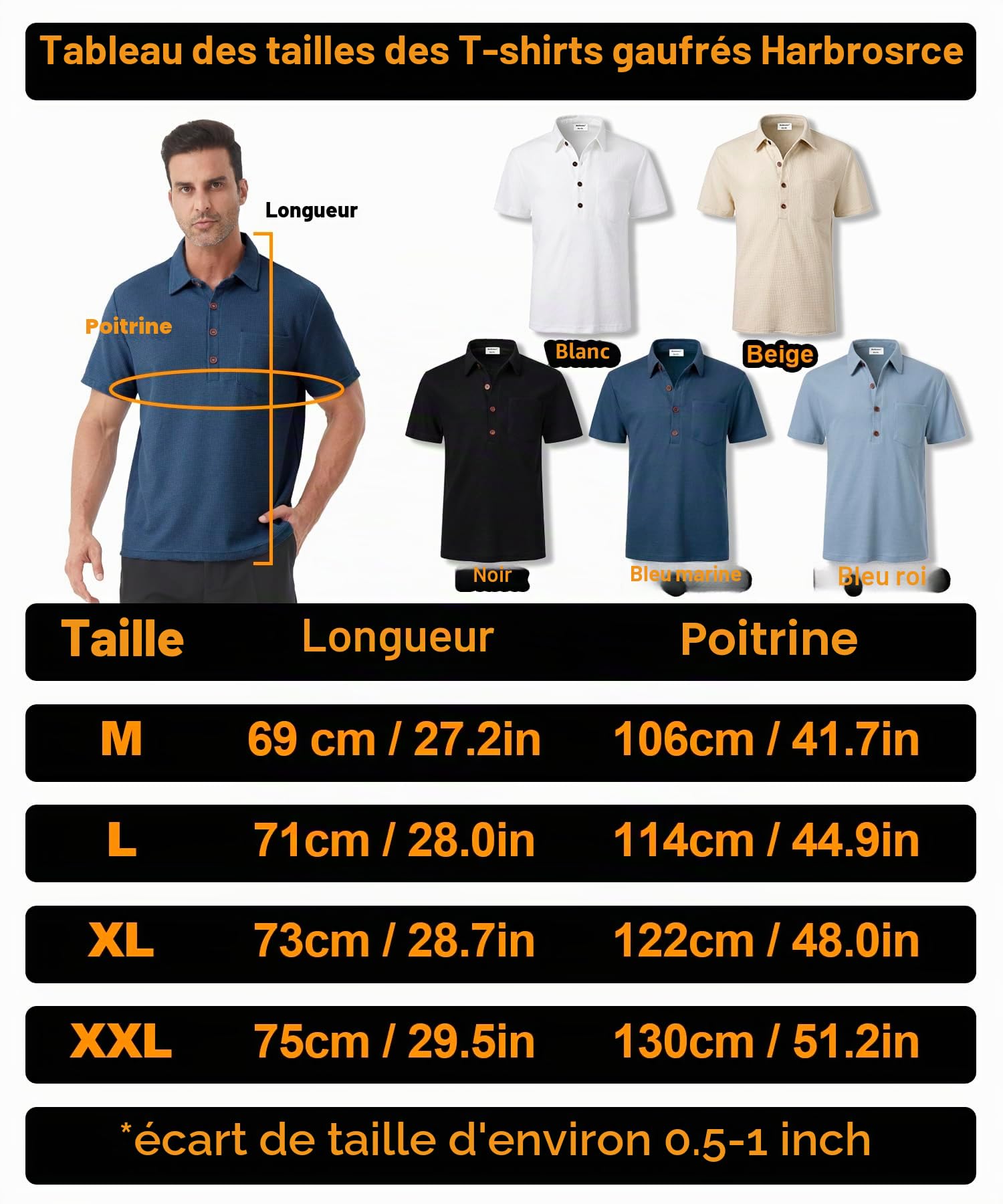 Polo Gaufre Coton Piqué T-Shirt Golf Tennis Polo à Manches Courtes avec Poche D'été