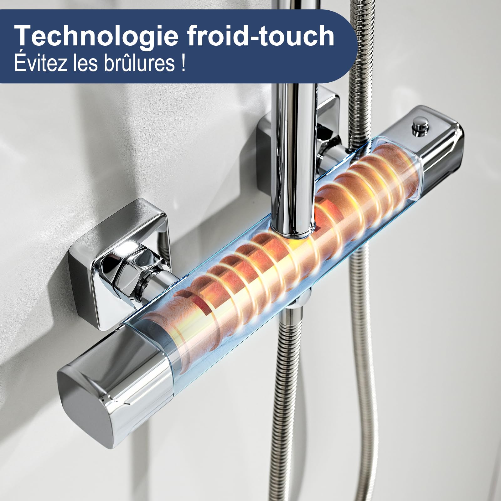 Colonne de Douche Thermostatique Inox 25cm Pluie Tropicale Pommeau 3 Jets Réglable Hauteur Protection Anti Brûlure Économie d'Eau Installation Rapide Ensemble de Douche avec Mitigeur
