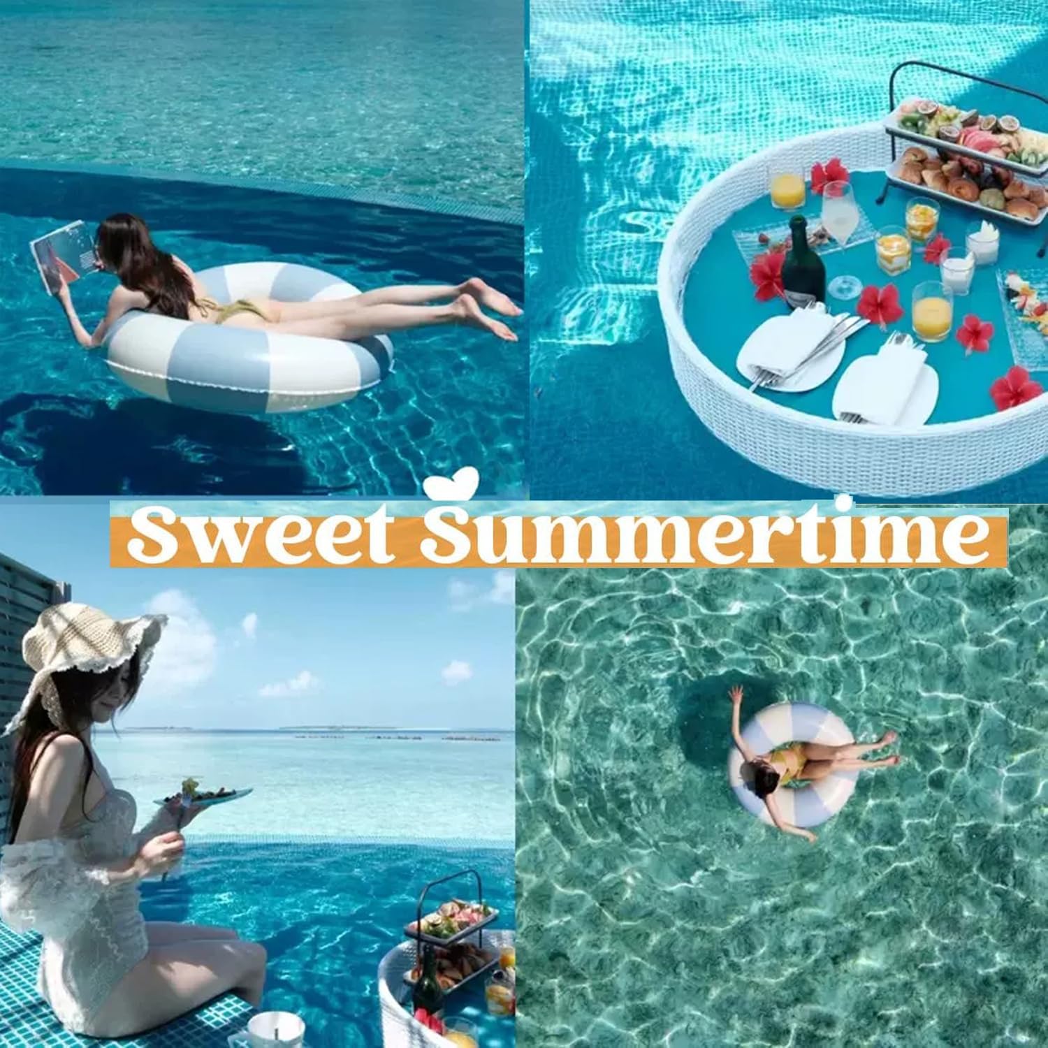 2PCS Stripe Pool Swim Ring with Handles Inflatable Pool Floats Water Fun Large Adult Swimming Pool Float for Beach Lake Summer Holiday Beach Party