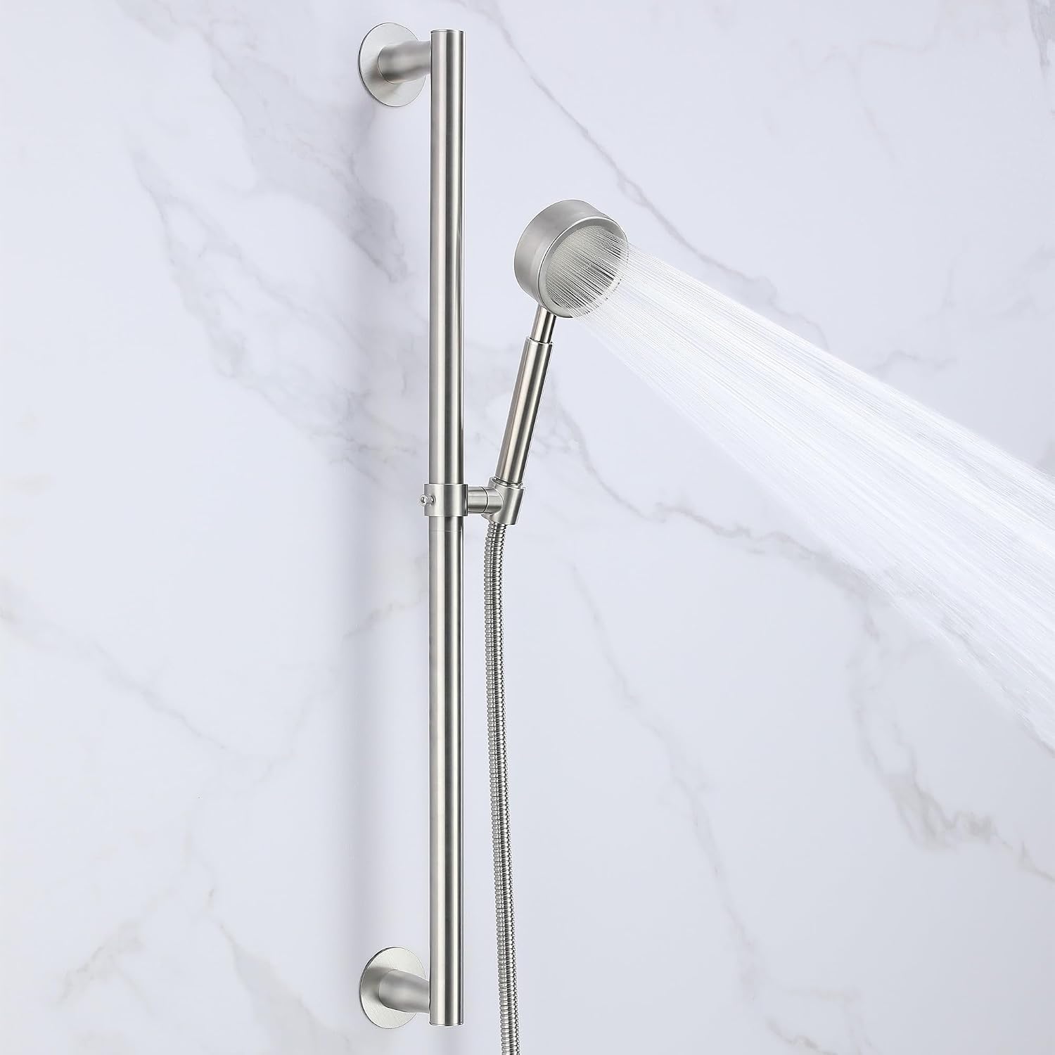Bropury Shower Slide Bar That Can De Installed by Gluing or Screwing, Stainless Steel Removable And Washable High-Pressure Shower Head With Slide Bar 59-Inch Shower Hose (Brushed Nickel, 28in)