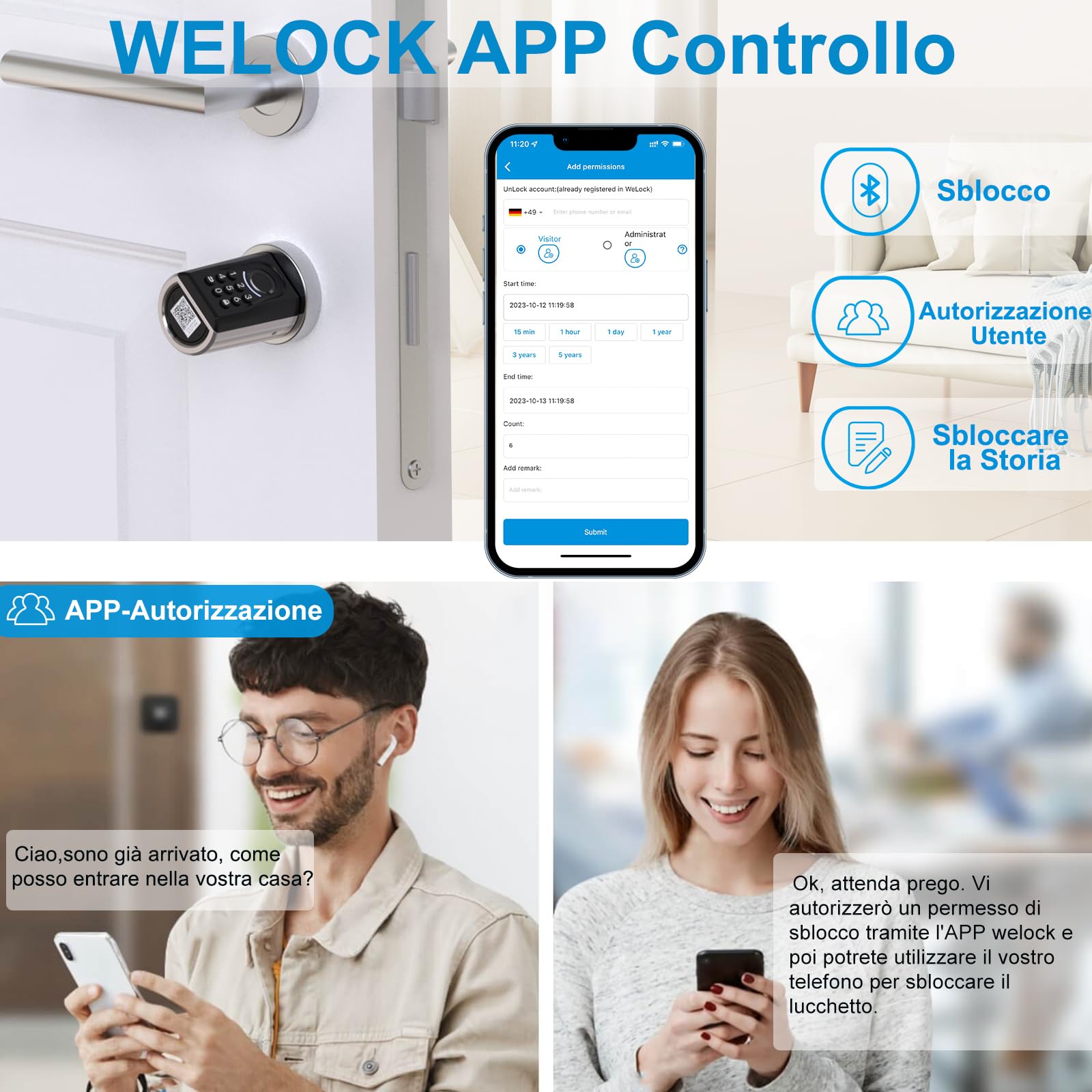 WELOCK ToucA51 Serratura Smart,Serratura Impronta Digitale,con Password,Carta RFID,Bluetooth APP e WiFi,serratura elettronica impermeabile IP65,Smart Lock Facile Installazione,Serratura Porta Blindata