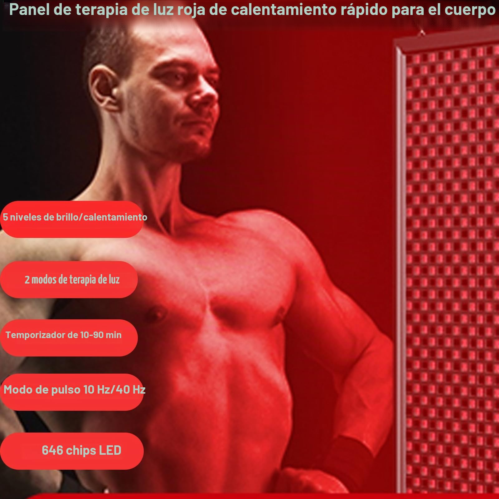 Lámpara de calor de luz roja de 660 nm y 850 nm para rostro, espalda, cuello, hombros, cuerpo, cintura, alivio del dolor y antienvejecimiento, panel de luz roja de 646 piezas con gancho,5 niveles