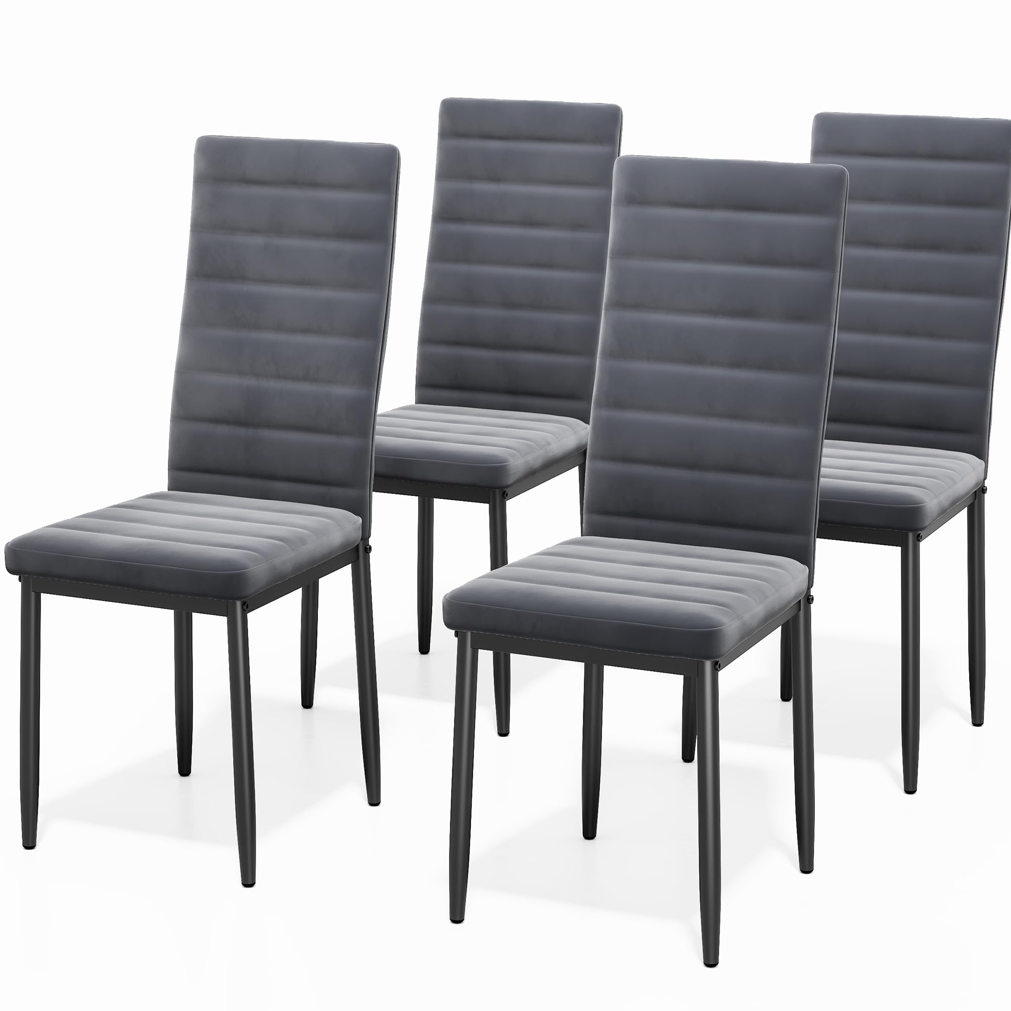 4 Chaises Salle à Manger en Velours, Lot de 4 Chaises de Cuisine, Chaise de Salon Mobilier, Idéales pour la Salle à Manger, Le Bureau et Le Salon, Gris Foncé, Daim