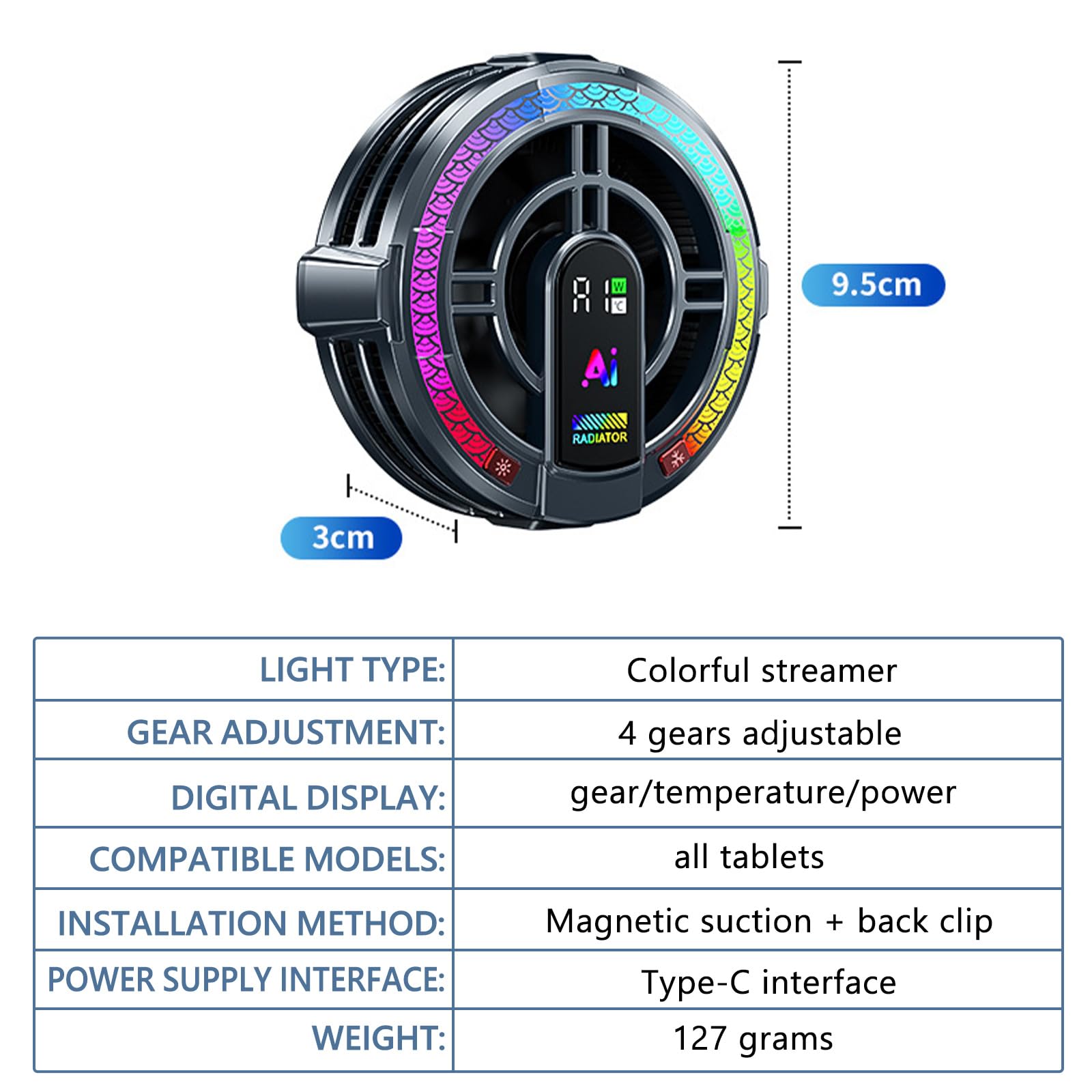 Dispositivo di Raffreddamento Magnetico per Tablet, 4 Modalità di Raffreddamento, Doppio Display Digitale di Temperatura e Potenza Elettrica, Dispositivo di Raffreddamento Intelligente per Laptop