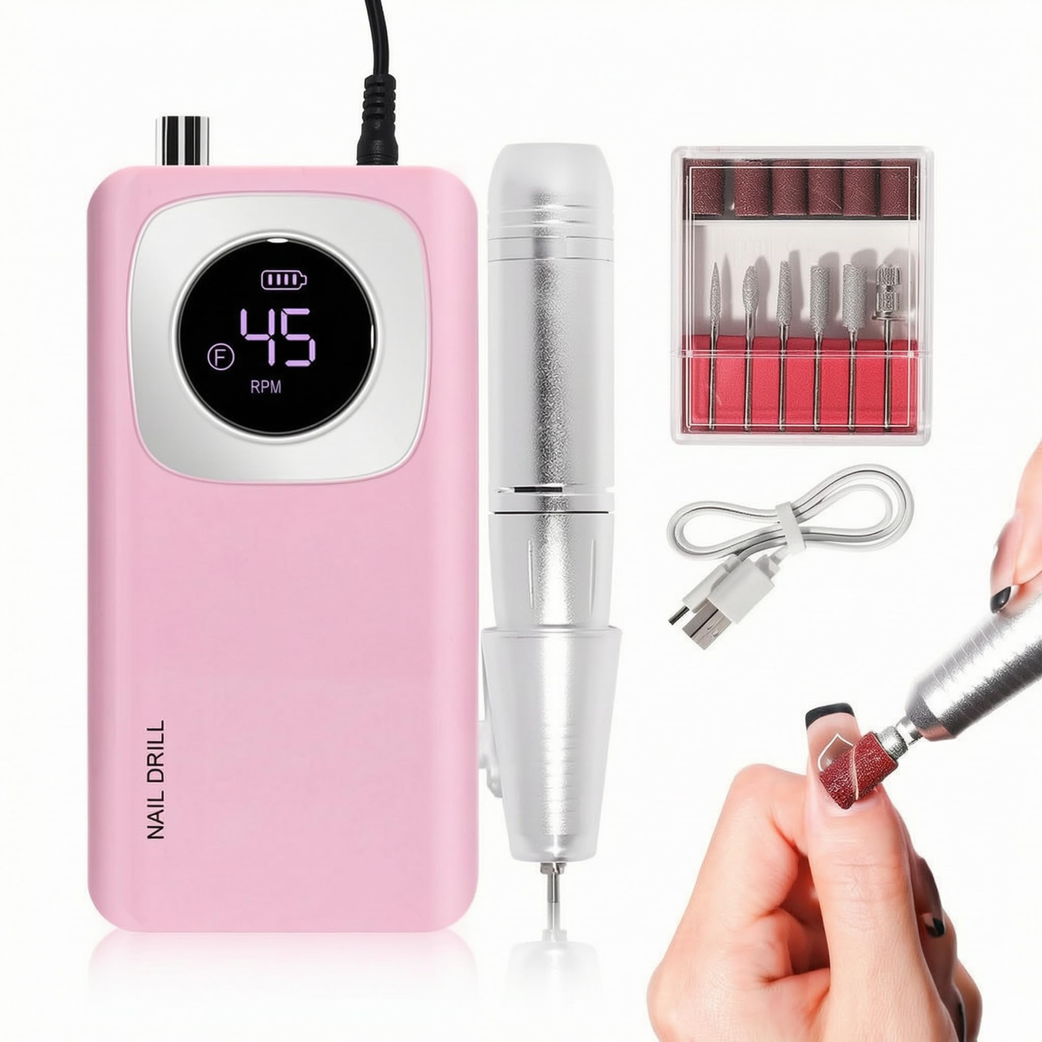 Pulidor de uñas acrílicas para manicura, removedor,Rosa