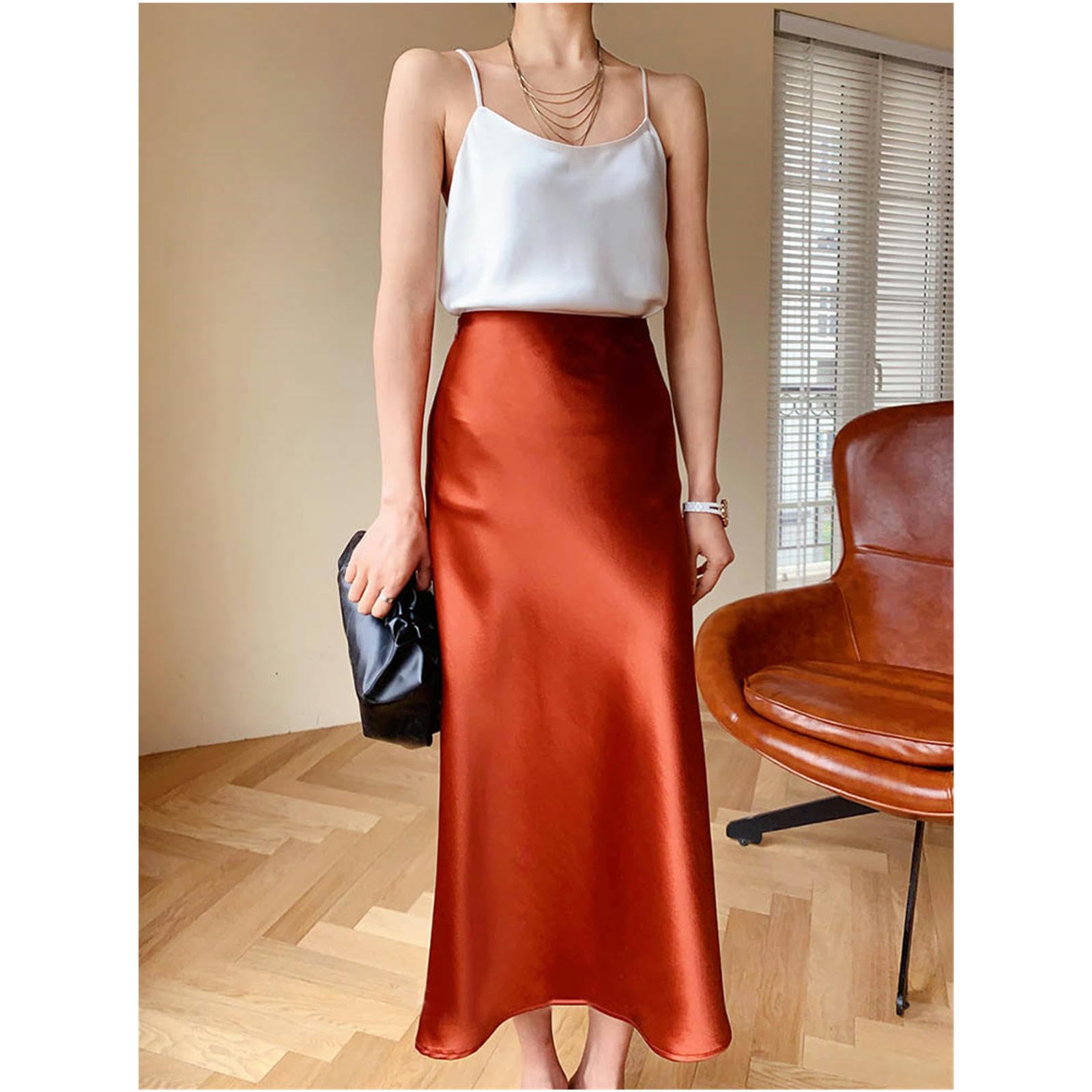 MdybF Spódnice damskie moda spódnica damska linia A wysoka talia eleganckie spódnice długie letnie spódnice