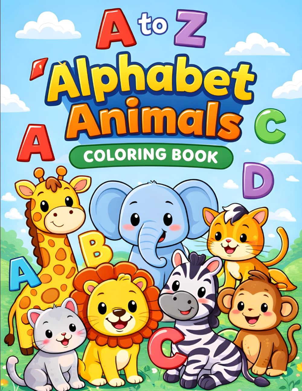 A to Z Alphabet Animals Coloring Book: Fun and Easy Animal Coloring Pages to Help Kids Learn A–Z Alphabets | Perfect for Ages 3–6