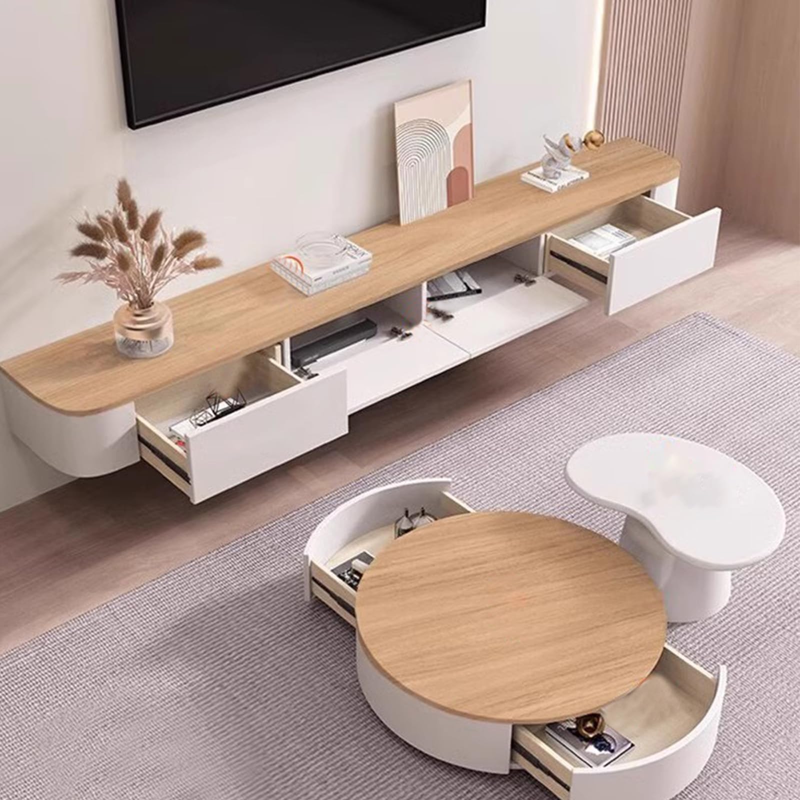 Genérico Moderno Soporte de TV Flotante de Madera Maciza - Centro de Entretenimiento de Pared, diseño Minimalista para Sala de Estar, Mueble de TV suspendido (Blanco, 180 cm/70,9 Pulgadas)