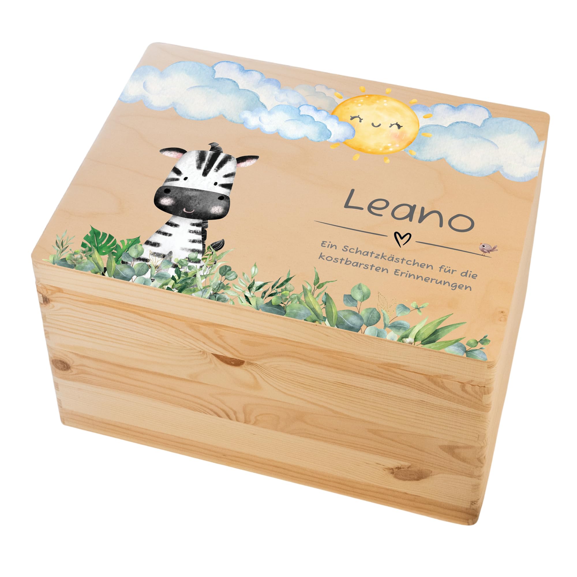 LARIFEE personalisierte Erinnerungsbox Zebra – Holzkiste für Baby Andenken groß 40x30x23 cm – Geschenk Geburt, Taufe & Babygeschenk