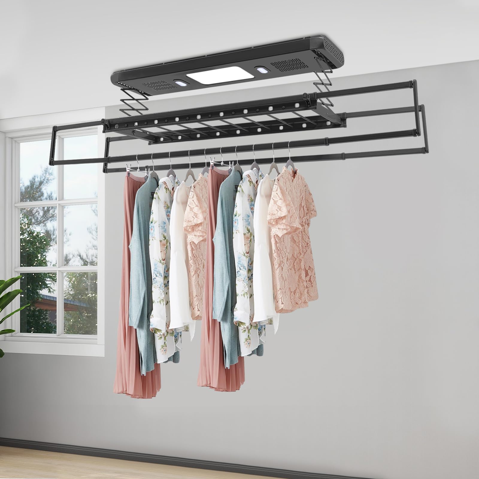 Secadora Eléctrica Extensible con Mando a Distancia con Iluminación LED para Casa Balcones Baño