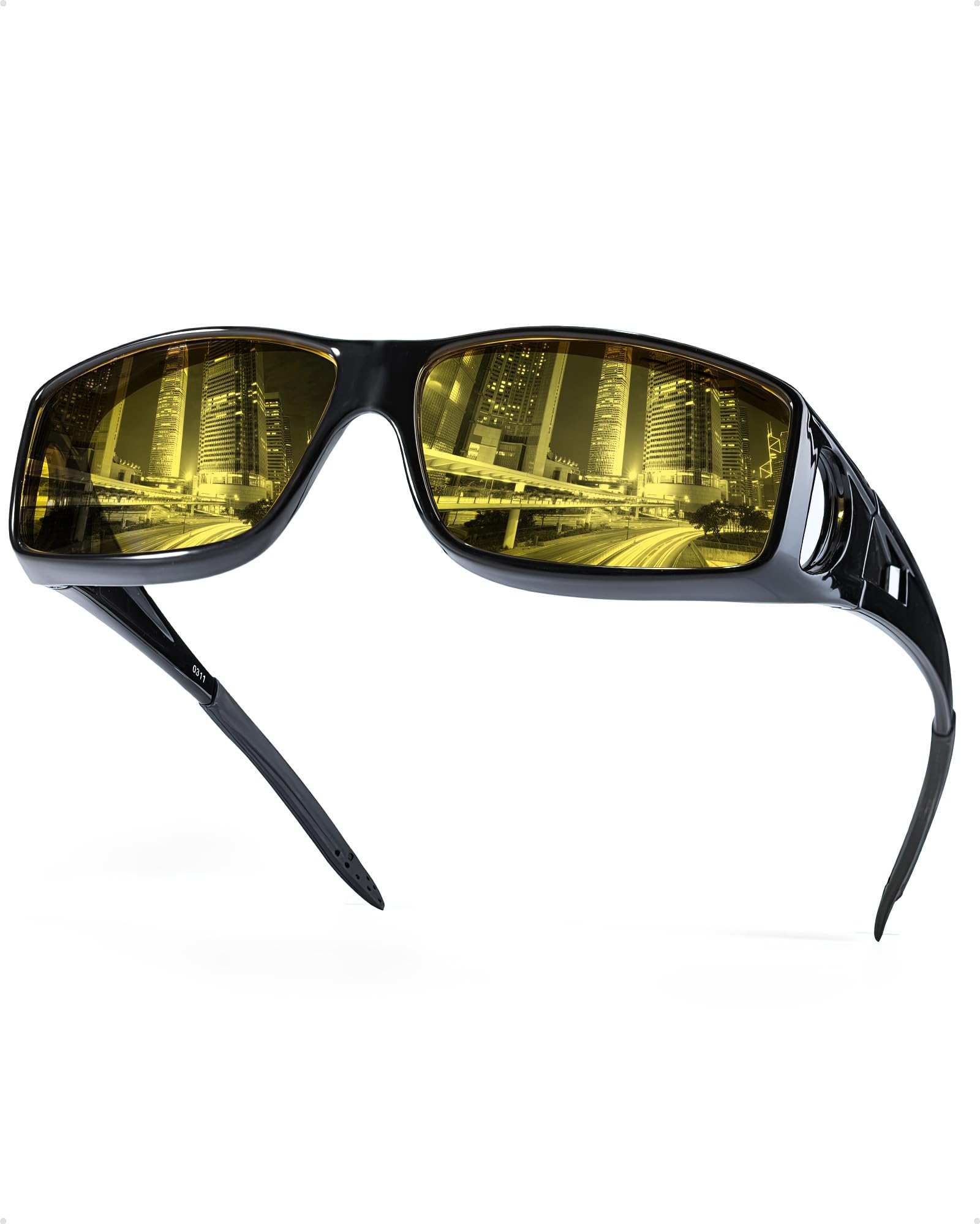 IGnaef Fit Over Night Vision Driving Glasses for Men Women, Anti Glare Polarized Yellow Nighttime Glasses IF0311