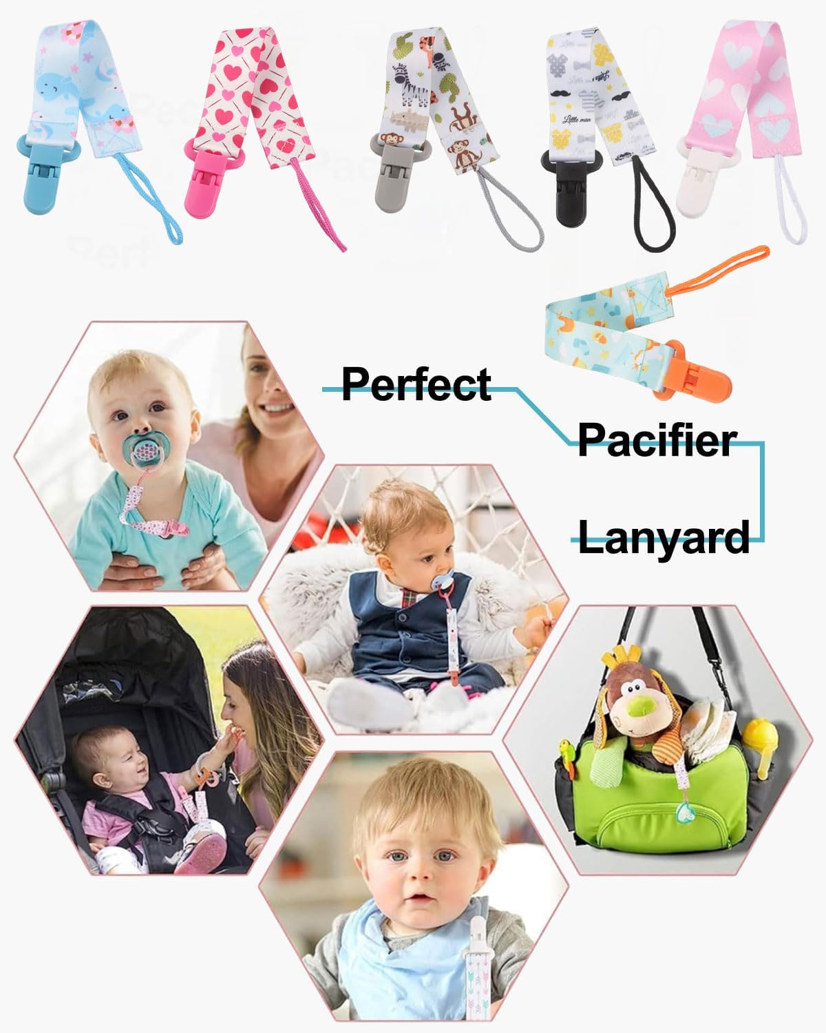 6 Pezzi Ciuccio Catena per Bambini, Catenella Porta succhietto Ciuccio Clip Adattatore per Neonato per Nascita Battesimo Baby Compleanno Natale Regalo