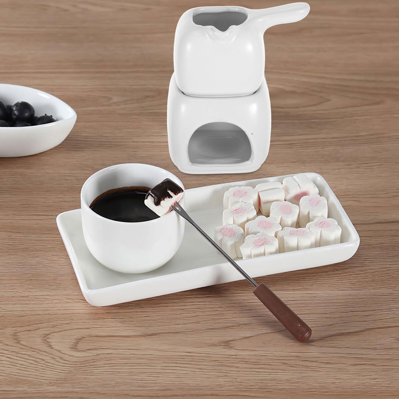 COLLBATH Crogiolo Fonduta Cioccolato in Ceramica Bianco Scaldacioccolato Portatile Compatto per Cucina Scioglitore Veloce e Efficiente per Dolci e Dessert