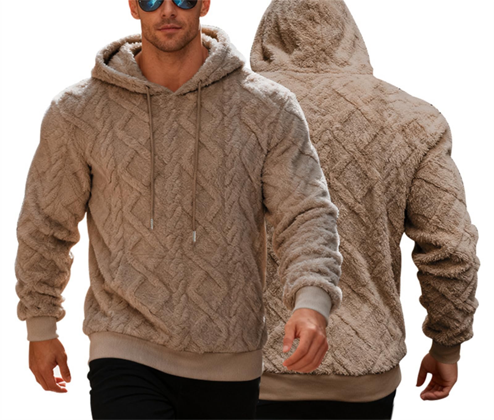 Męska bluza z kapturem Sherpa, bluzy ze sznurkiem, z długim rękawem, klasyczna odzież wierzchnia, polar, miękkie, zimowe bluzy z kapturem na pulower