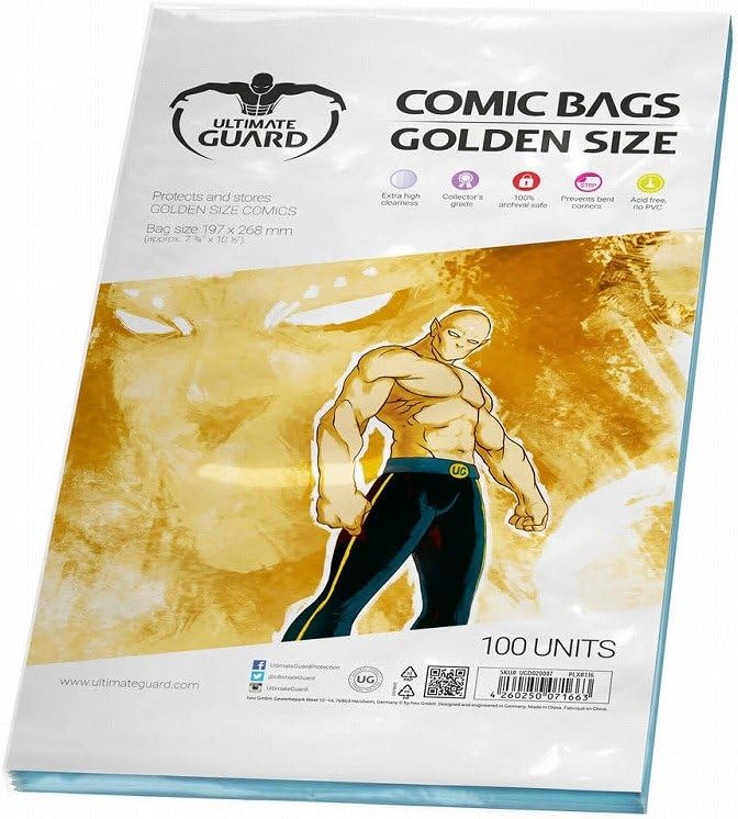 Ultimate Guard Golden Comic Bags - 100 Pack, Gold, Polypropylene (PP), 197 x 268 mm, 7 3/4 x 10 1/2 inches