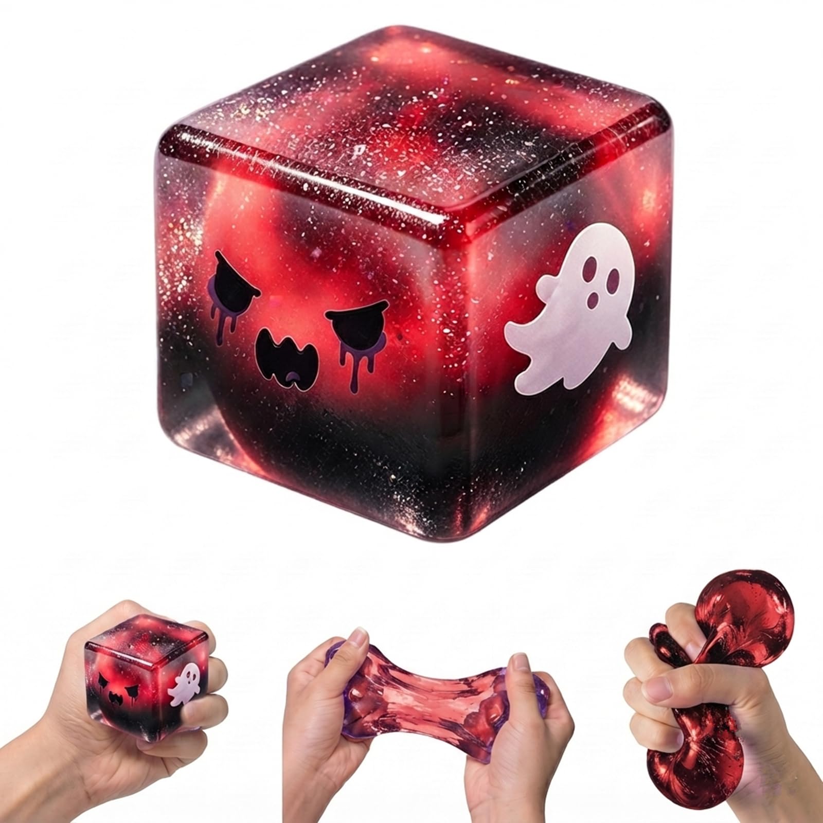 Ghost Glitter Cube Squishy Toy, Halloween Squishy Shaped Stress Relief Toy