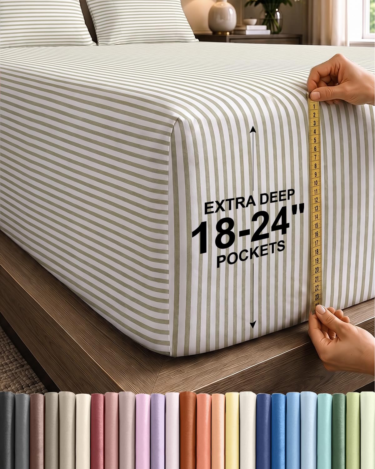 CGK Extra Deep Flex Top Split Head King Fitted Sheet Only - Beige Stripes