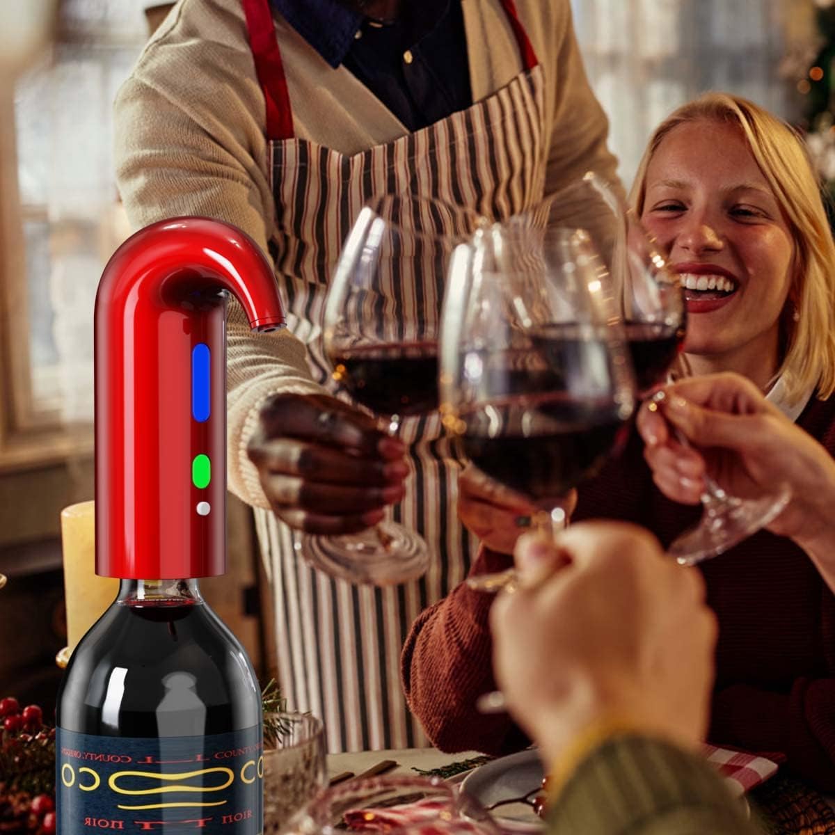 Aérateur de vin électrique, distributeur de vin, aérateur et carafe à vin, accessoires pour le vin rouge et blanc, meilleurs cadeaux pour le vin -Rouge