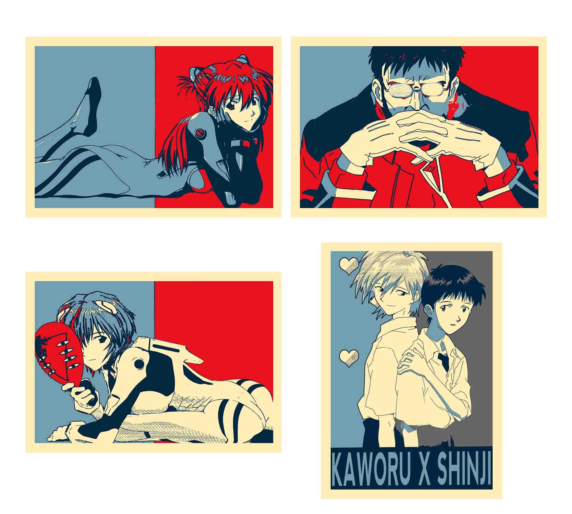 Wall Art Evangelion Propaganda Asuka Gendo Kaworu x Shinji REI