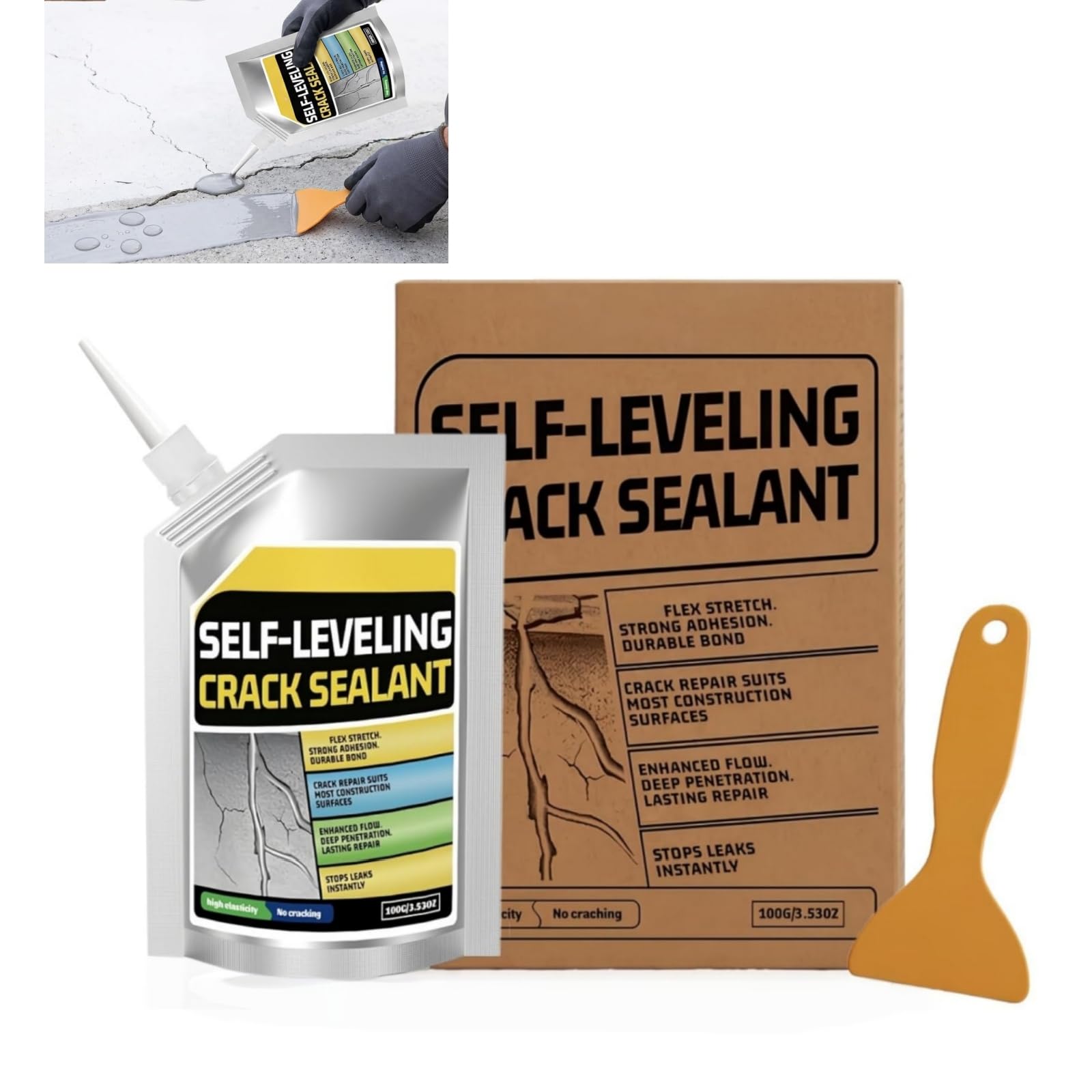 100g Cement Filler,Brick Repair Filler,Elasticity Concrete Crack Sealer,Self Leveling Waterproof Concrete Crack F-iller Sealant,Quick Drying & Waterproof,Durability,For Indoor & Outdoor Use
