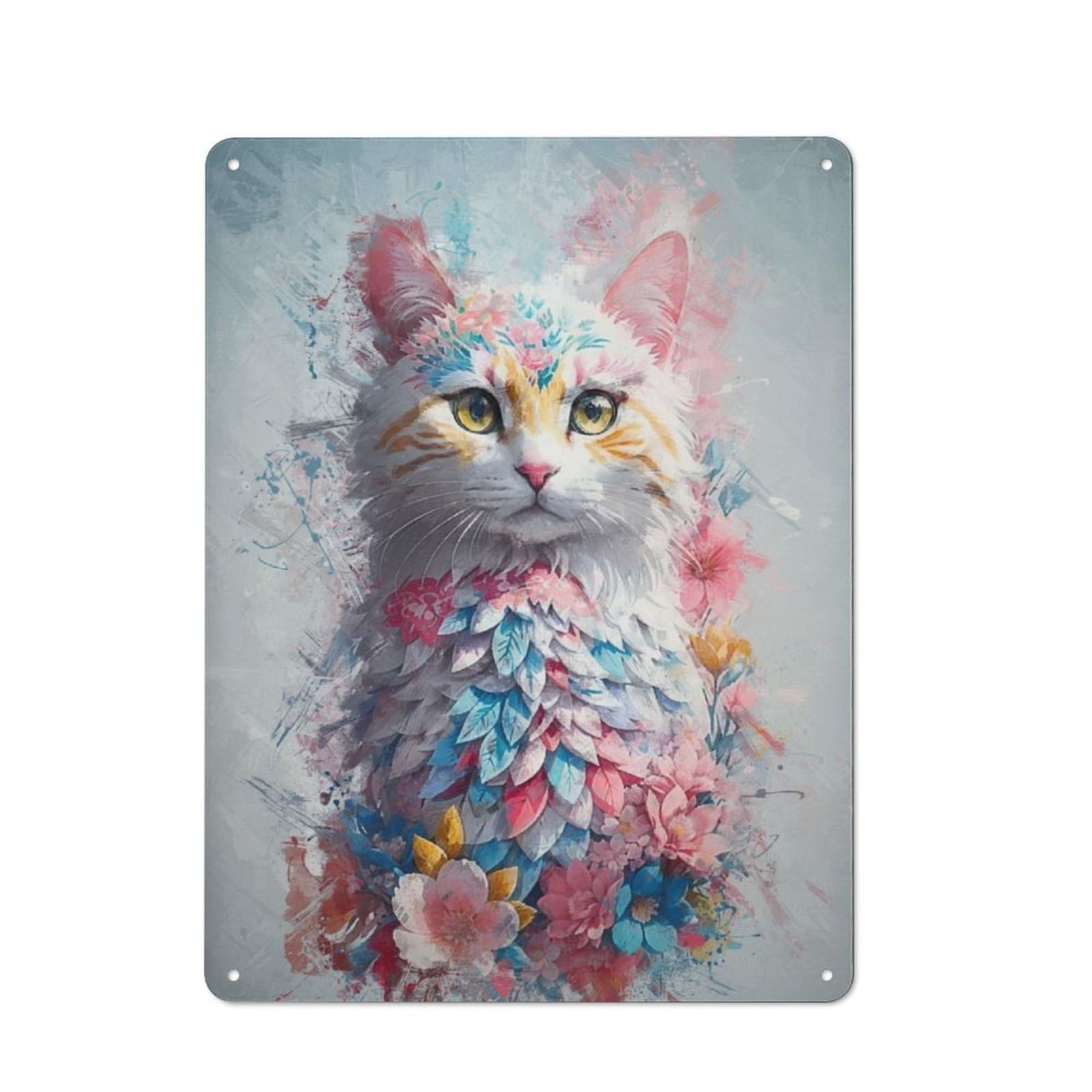Junmoney Colorful Cat Fantasy Metal Wall Sign 40X30cm Featuring For Garage Wall, A Housewarming Gift For People Furnishing A Garage