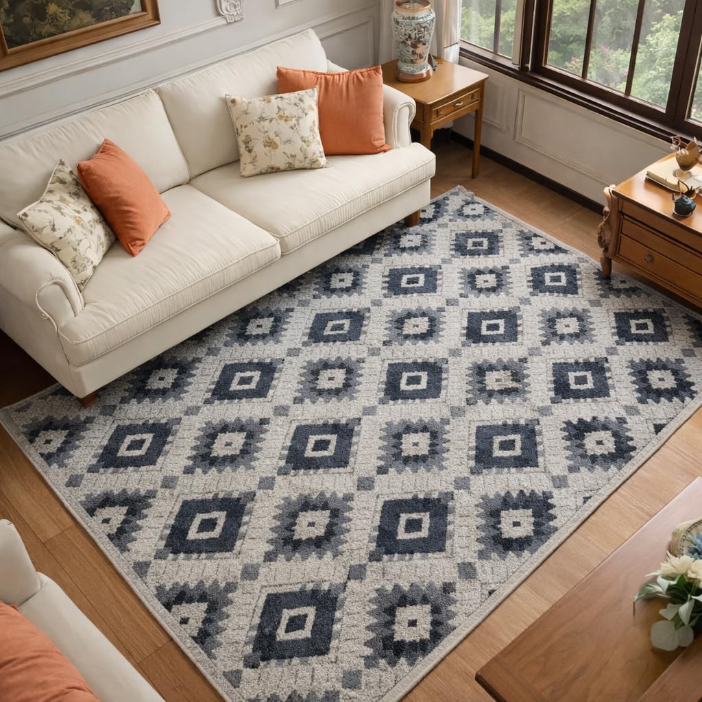 HOMETHREADS Modern Light Luxury 5x7 Feet Area Rug | 11mm Thick Soft Anti-Fatigue Cushioned Carpet with Non-Slip Backing for Living Room, Bedroom, Studio, Lounge & Entrance(Tribal_Grey, 210x150Cm)-image-16