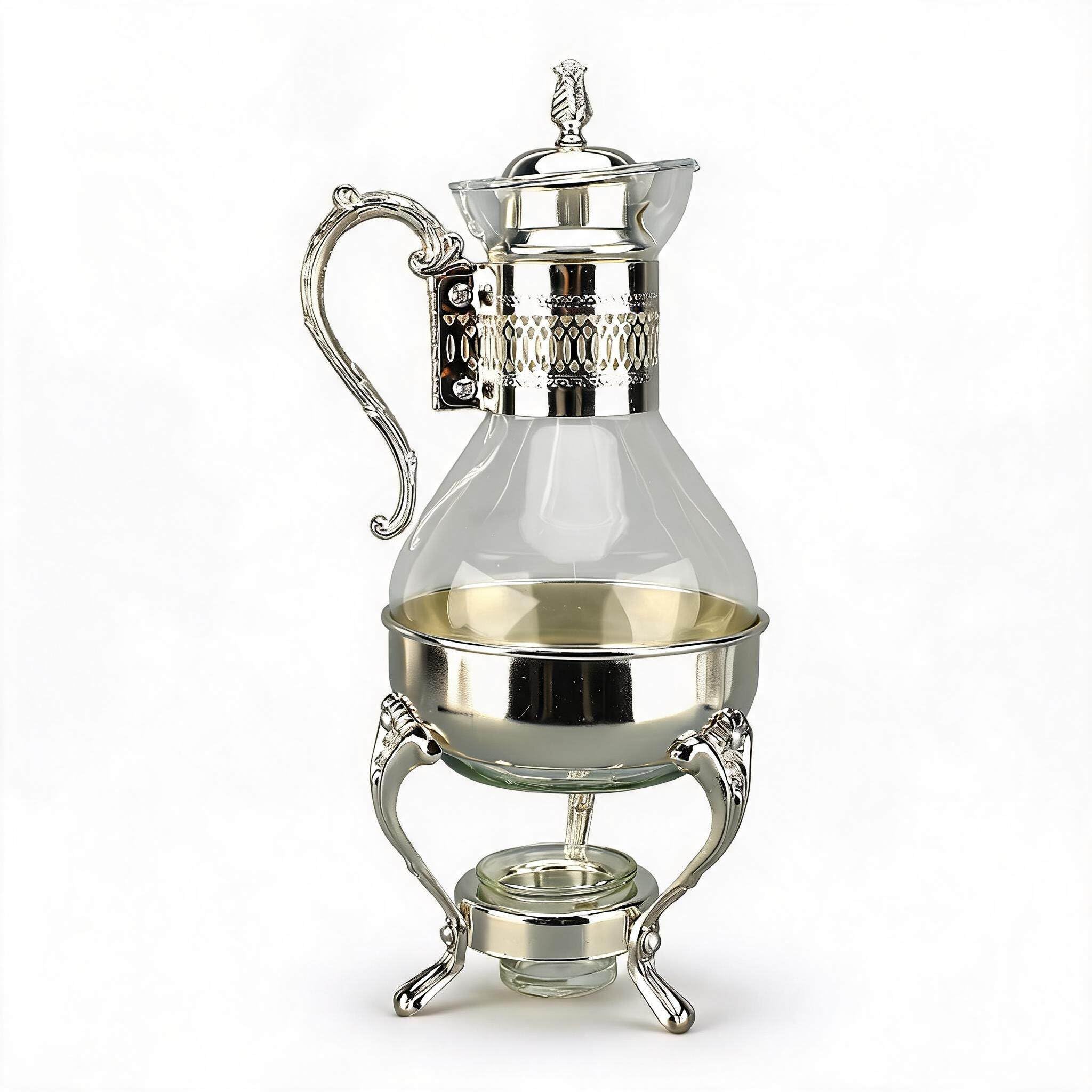 Cafetera de cristal con mano de obra fina y acabados premium en plata con tapa