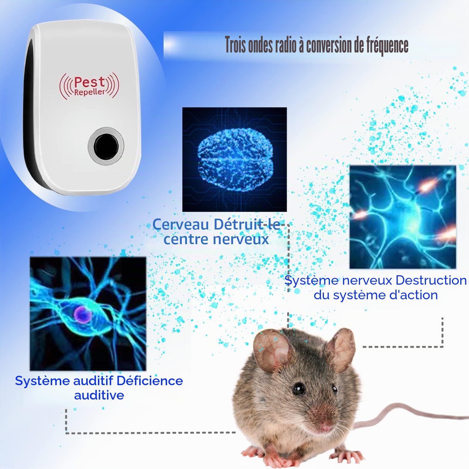 Ultrason Souris et Rats,Répulsif Ultrasons Anti-Moustiques Intérieur Dispositif Anti Souris Insectes, Moustiques, Cafards, Rats, Fourmis, Araignées 4 Pack