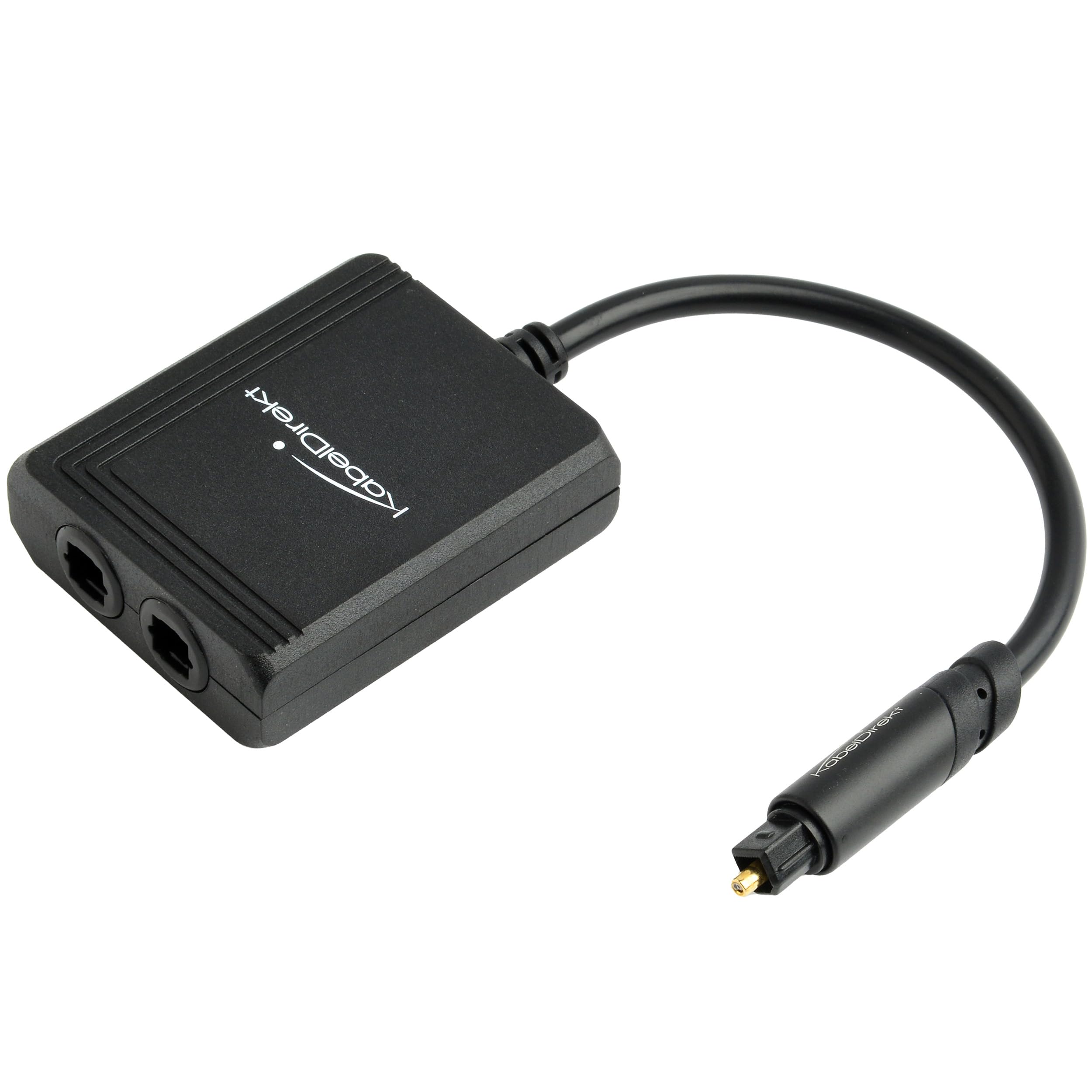 KabelDirekt – 5x Divisor/Distribuidor TOSLINK 1 a 2 – negro | Divisor SPDIF, adaptador Y óptico – 2 salidas: barra sonido, amplificador/sistema HiFi, televisor – Negro