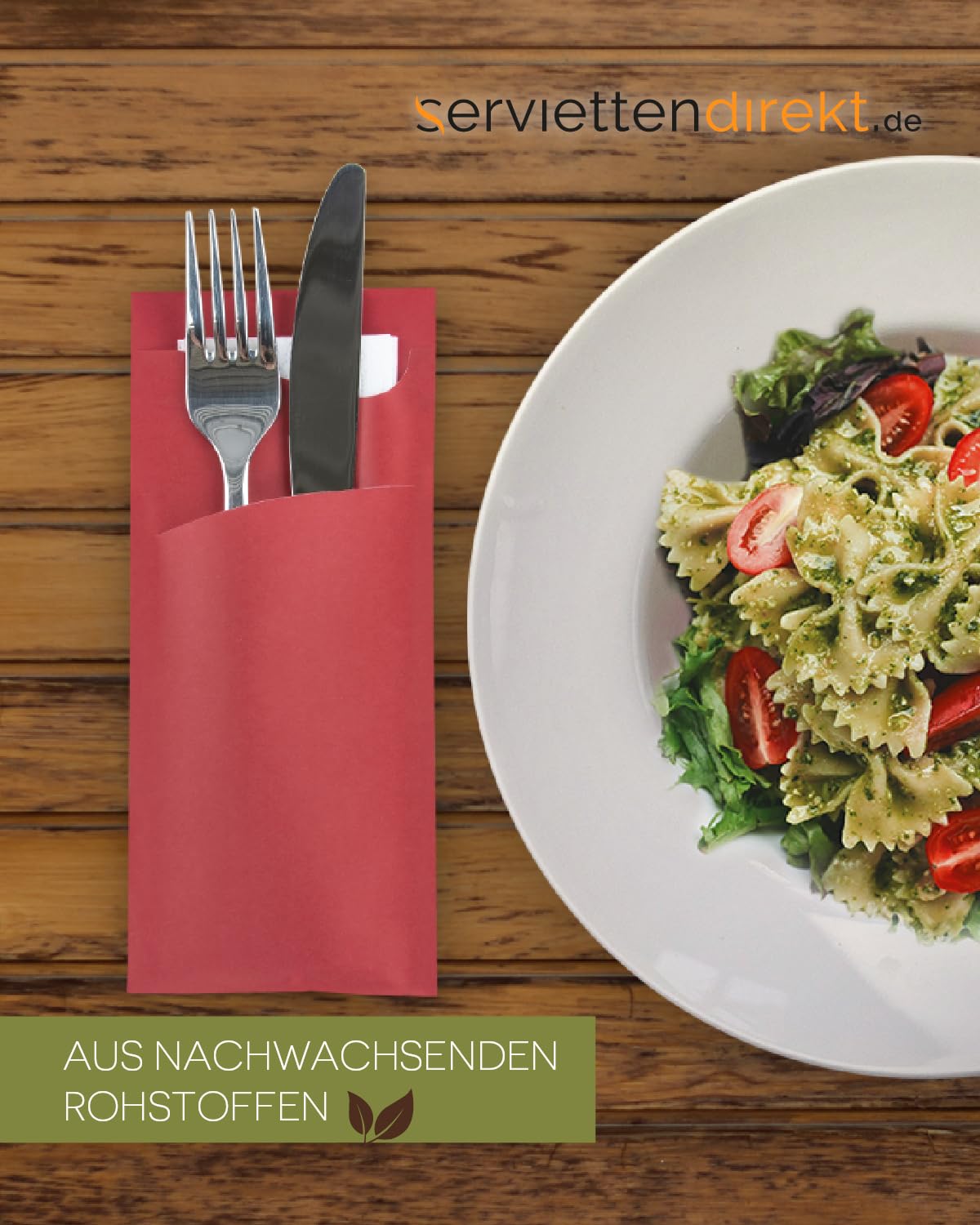 PRIME GUEST Bestecktasche Prime Fit 85x190mm Bestecktaschen mit Serviette in Weiß Serviettentasche ideal für Gastronomie und Feiern (Rot, 100 Stück)