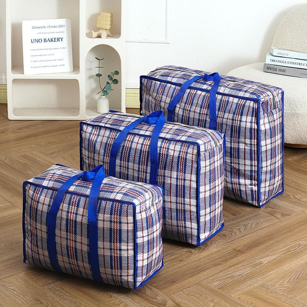 Heavy Duty Waterproof Moving Bags - 3 Pack for Seasonal Clothing, Quilts & Blankets - Extra Large, Large, Medium with Strong Zipper & Handles for Easy Storage & Transport