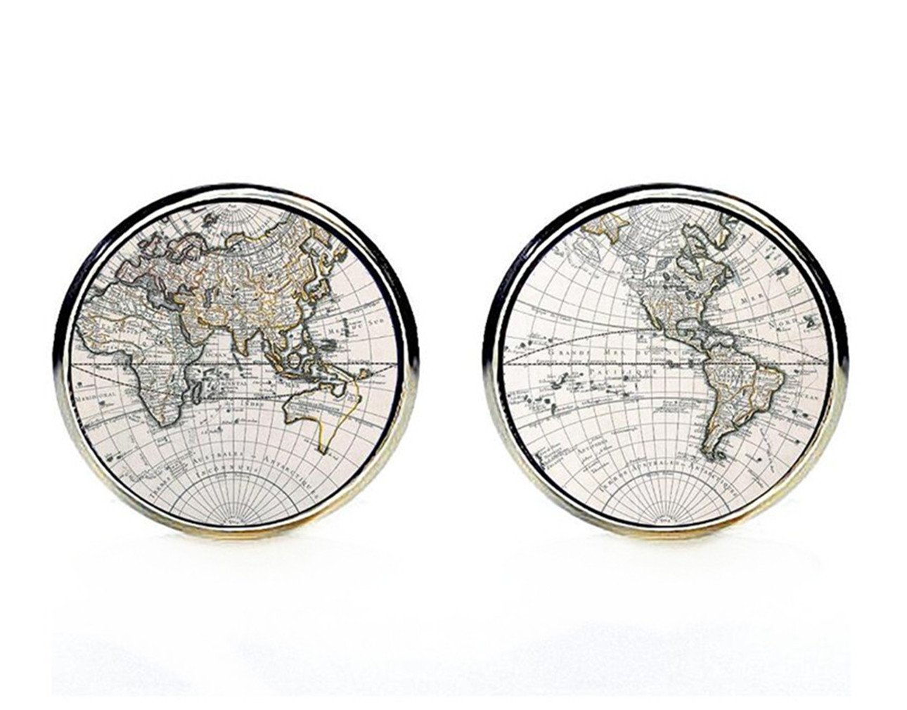 LBFEEL Vintage Global World Map Cufflinks for Men with a Gift Box