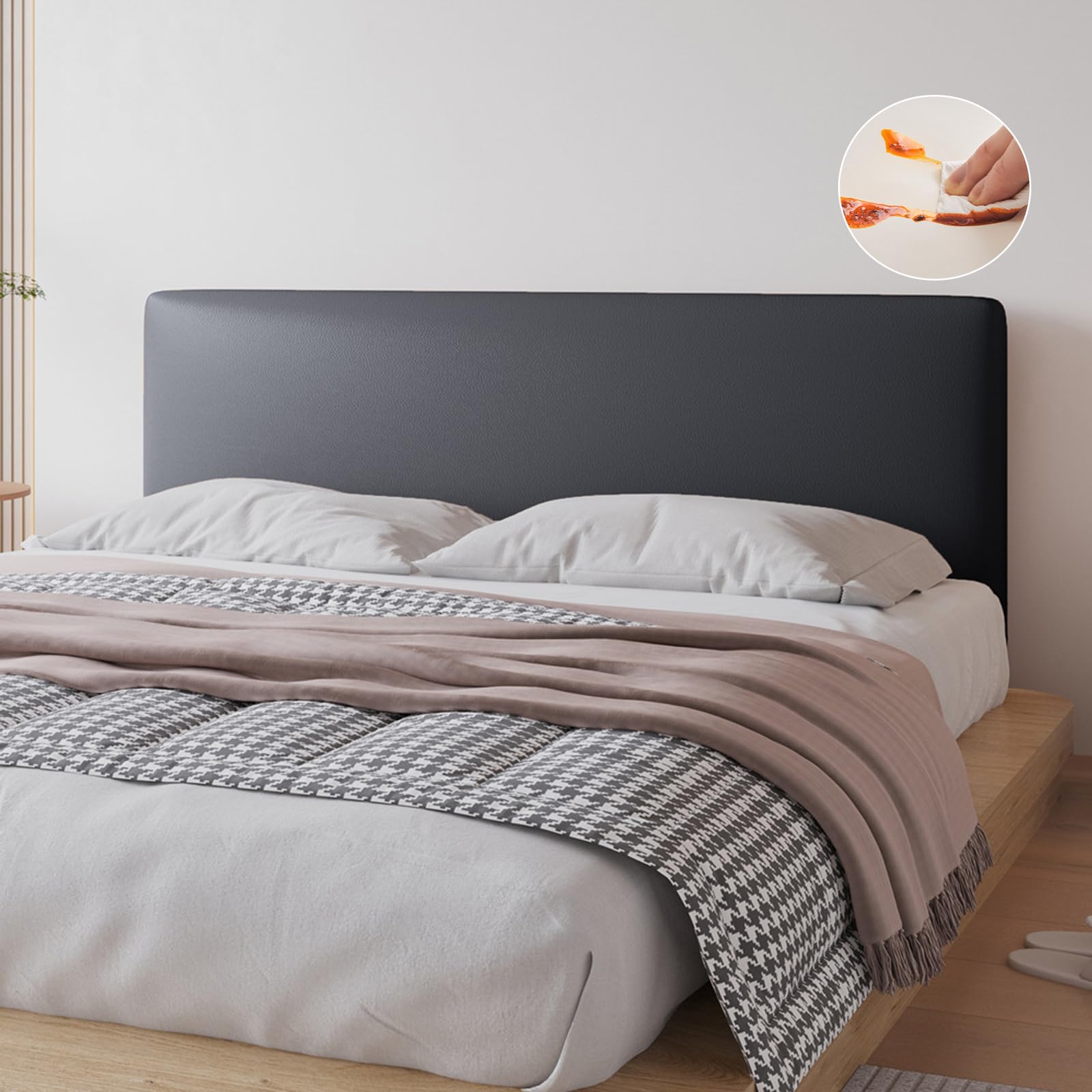 Elástica Funda para Cabecero de Cama,Cabecera PU Cuero, Todo Incluido Prueba de Polvo Cabecero Impermeable, Protector de Cabecero Cama para Decoración Dormitorio (Negro,120cm)