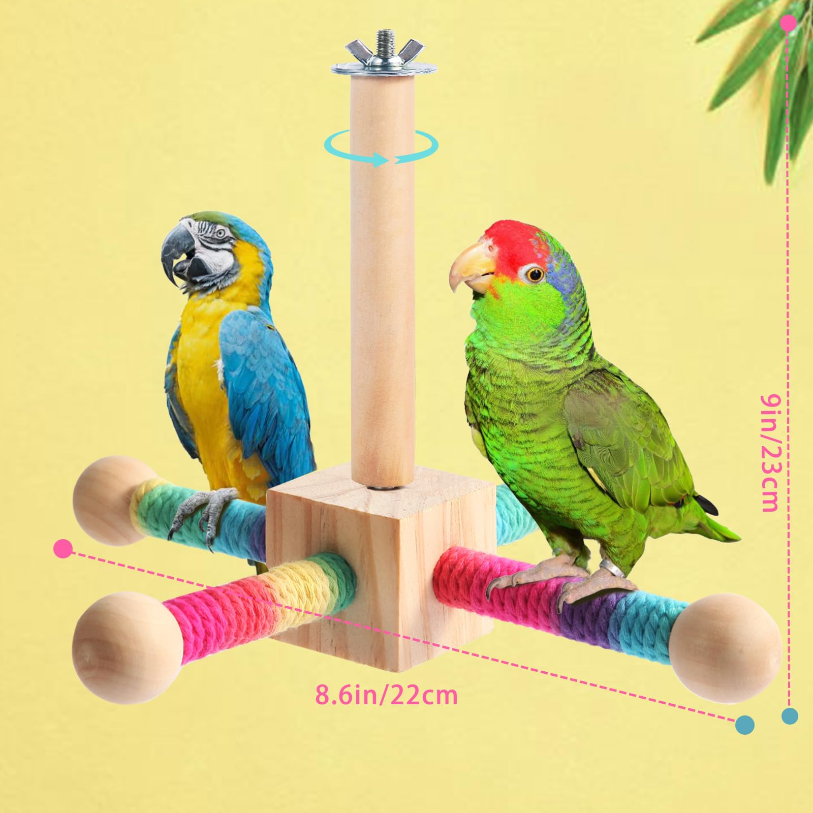 Kyouki Zabawka dla małych i średnich papug, zabawka dla małych i średnich papug, stojak spinningowy 360° dla Conures, Cockatiels, gołąbków, kwakrów, kolorowa zabawka spinningowa z liny sizalowej