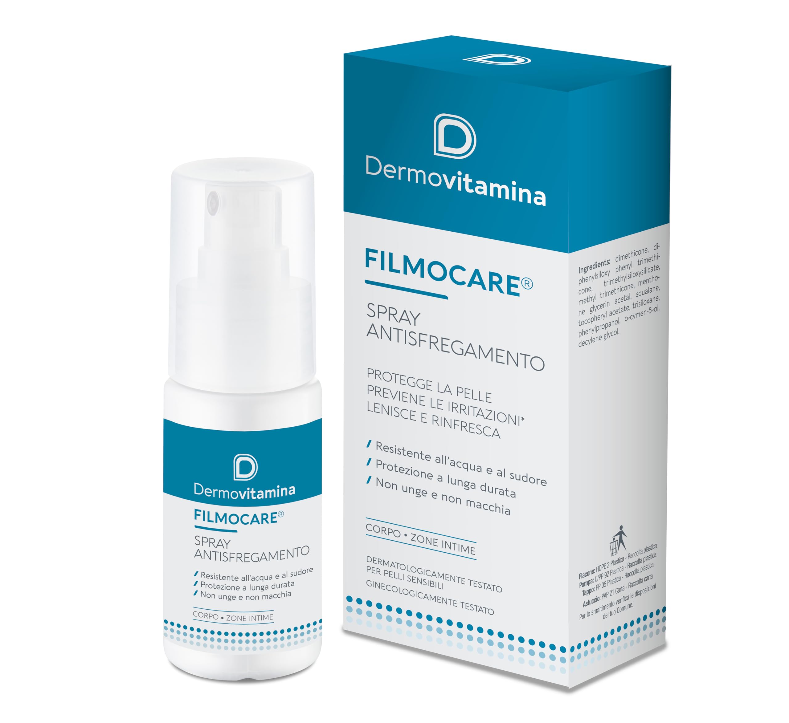 Dermovitamina Filmocare Spray Antisfregamento 30ml - Per Irritazioni da Sfregamento Cosce - Indicato per Sportivi - Lunga Durata - Resiste all' Acqua e al Sudore - Corpo e Zone Intime