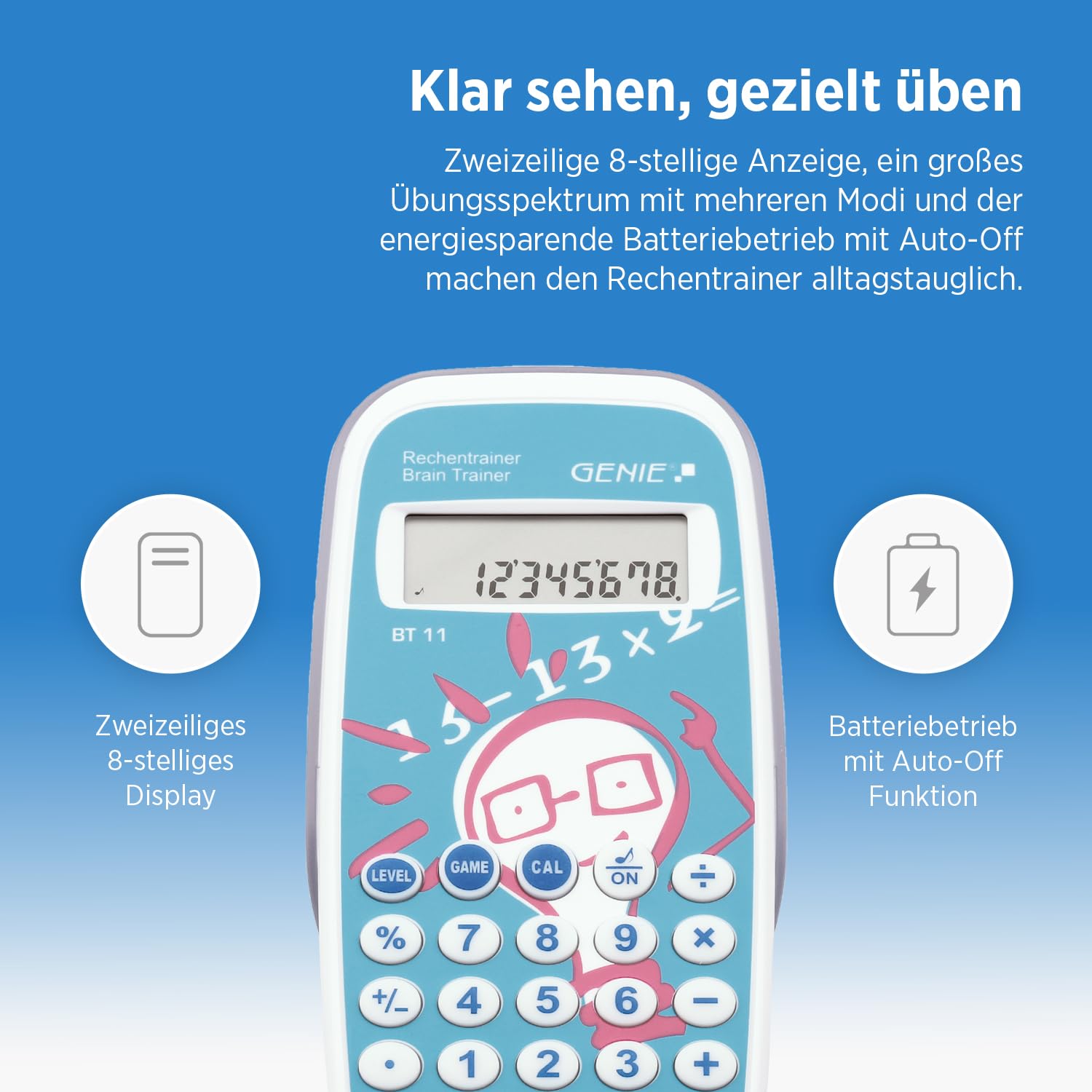 Genie BT11 Calculus Trainer Jeu éducatif 300 000 exercices avec fonction calculatrice de poche et boîtier de protection (Français non garanti)