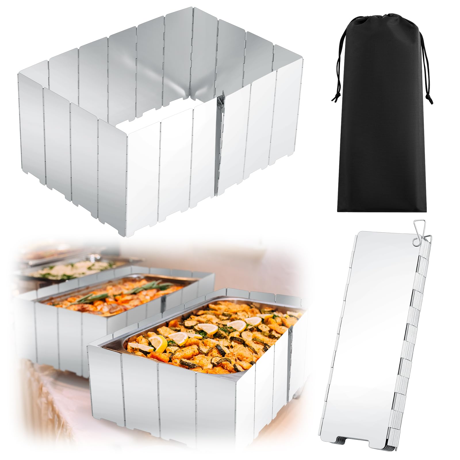 MorningRo 1 Pcs 20 Plate Camping Stove Windscreen Stainless Steel Folding Wind Cover with Drawstring Bag Windscreen for Camping Stove Picnic Backpacking Alcohol Stoves Wind Shield (Sliver)