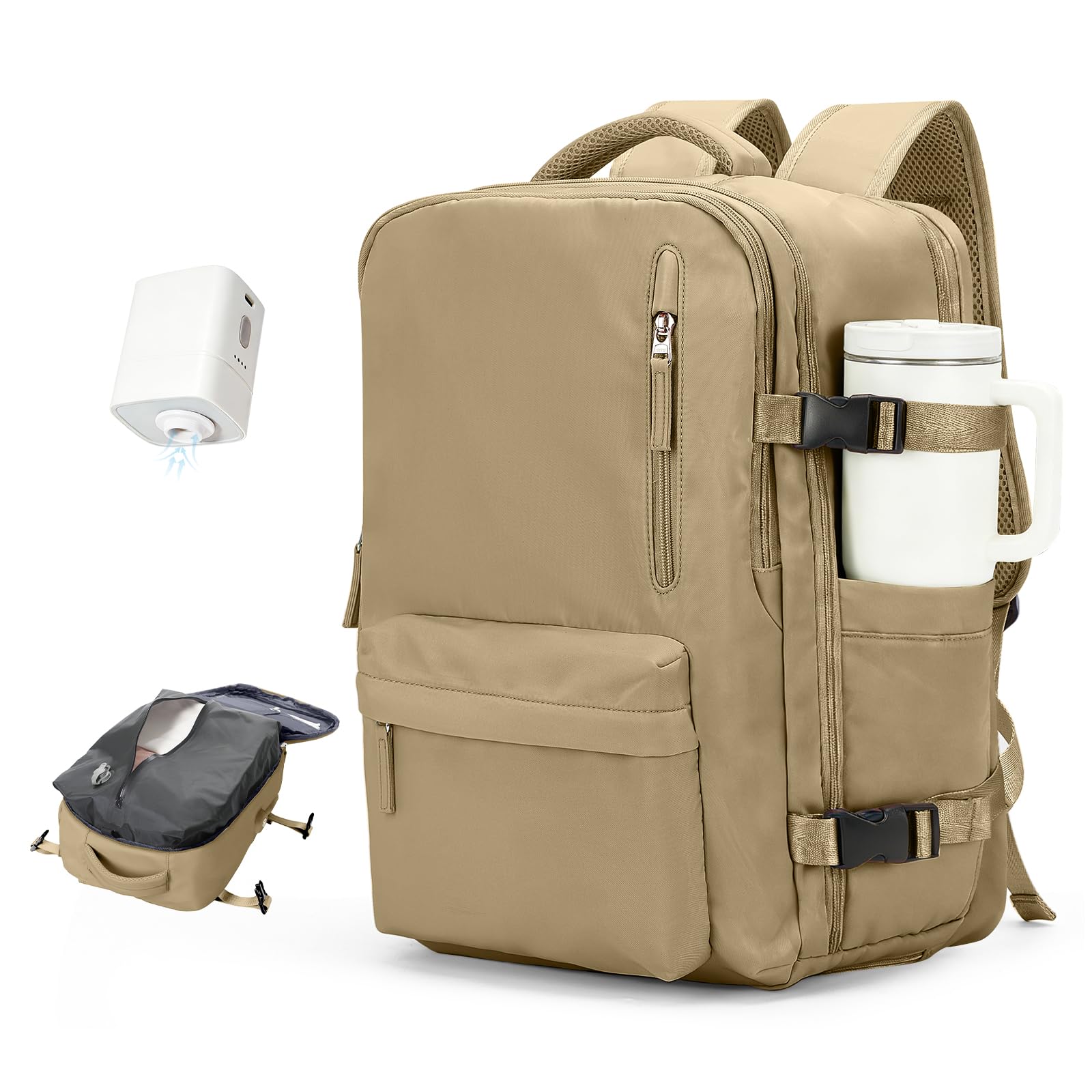 Cabin Bags for Travel, Underseat Carry on Hand Luggage Backpack for Women Airplane Approved Travel Backpack Personal Item Travel Bag 14 inch Laptop Backpack for Business Casual Work Beige — view 32
