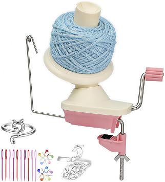 Yarn Winder, Yarn Ball Winder for Crocheting, Quick Install Portable Yarn Spinner for Yarn Storage +2PCS Adjustable Knitting Loop Crochet+10 PCS Stitch Knitting Needles Pink