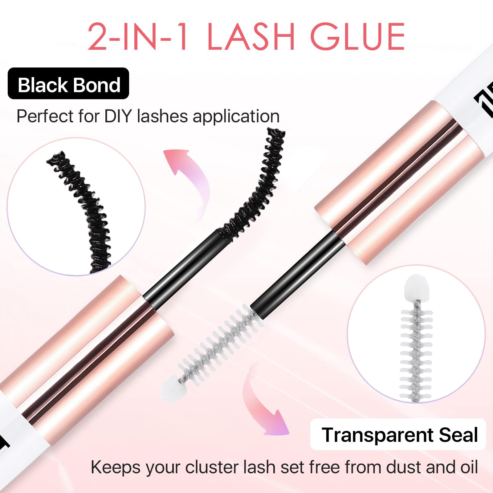 Eyelash Glue, Lash Bond and Seal, Latex-Free Lash Glue for Sensitive Eyes, Waterproof Strong Hold Eyelash Cluster Adhesive for 72 Hours