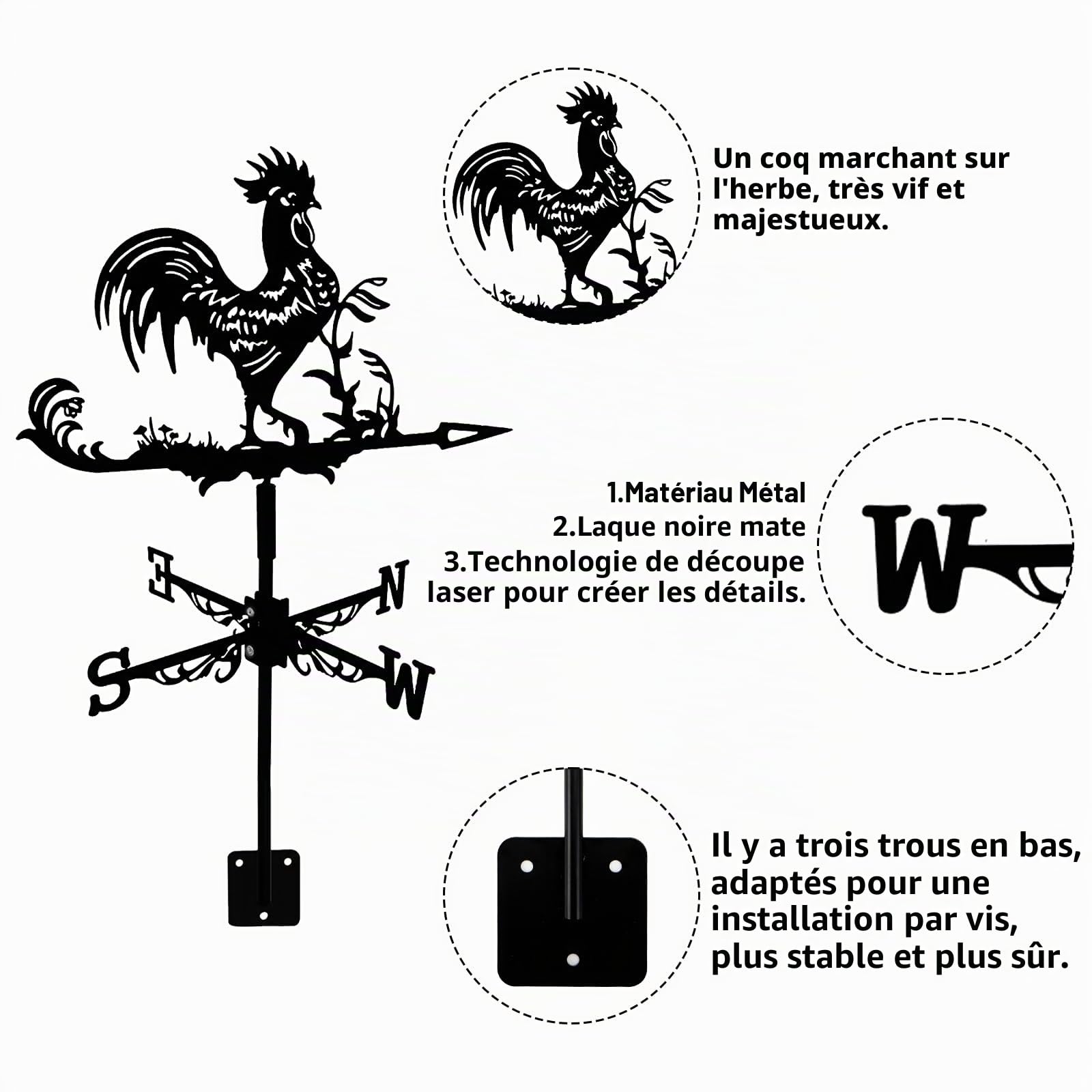 Girouette de Jardin Girouette en Métal Weather Vane Girouette de Toit pour Extérieur, Jardin, Toit, Paddock, Décoration