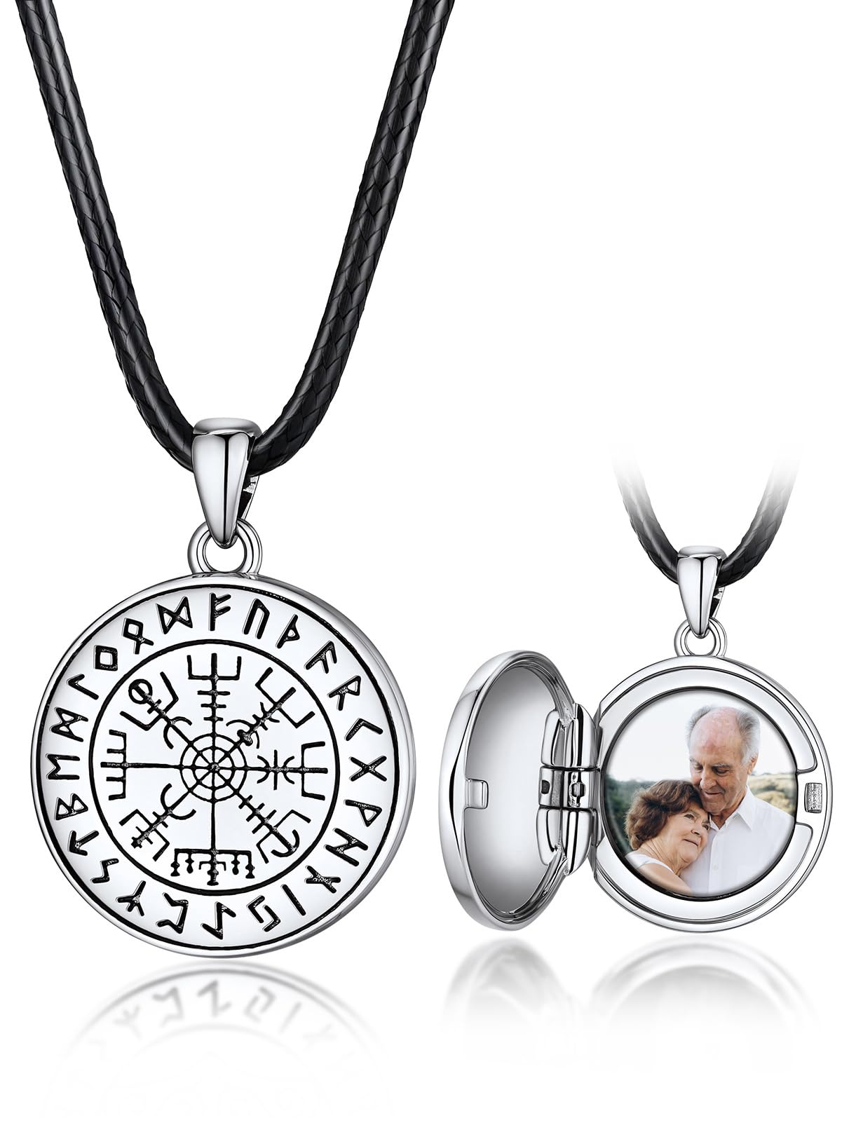 Bandmax Medaglione apribile per immagini, collana in argento sterling 925, con ciondolo, collana in pelle con immagini, rotondo, amuleto, souvenir, gioielli per donne, mamma, fidanzata